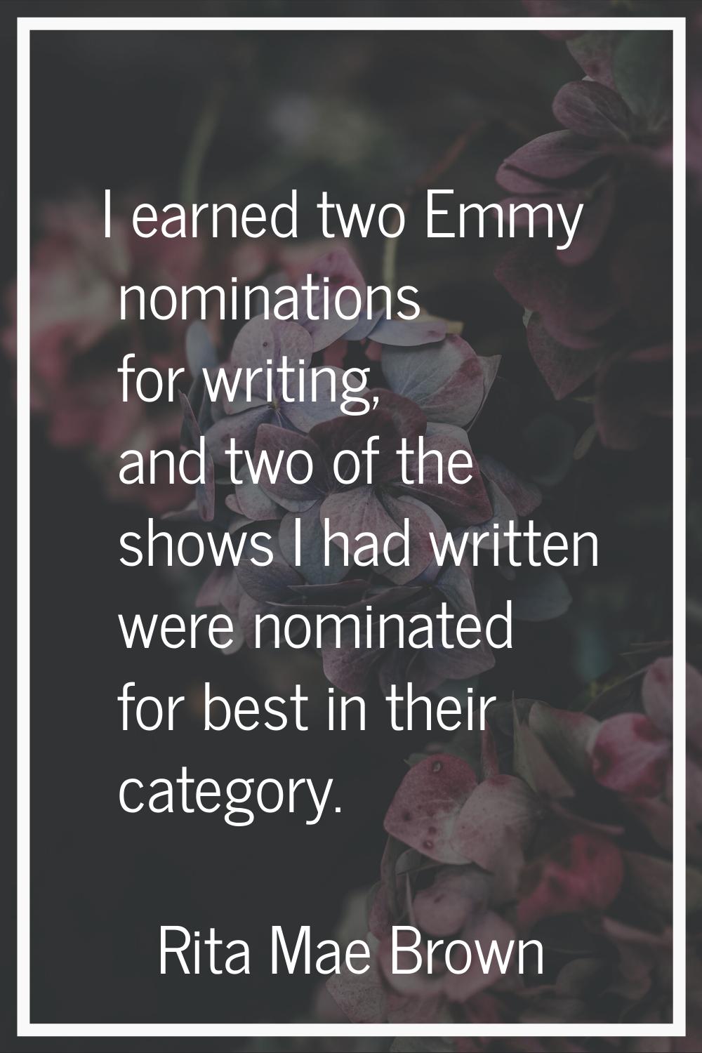 I earned two Emmy nominations for writing, and two of the shows I had written were nominated for be