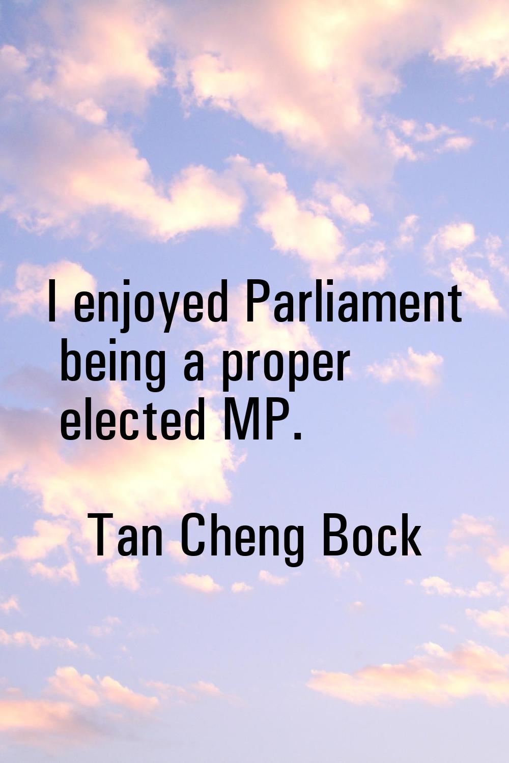 I enjoyed Parliament being a proper elected MP.