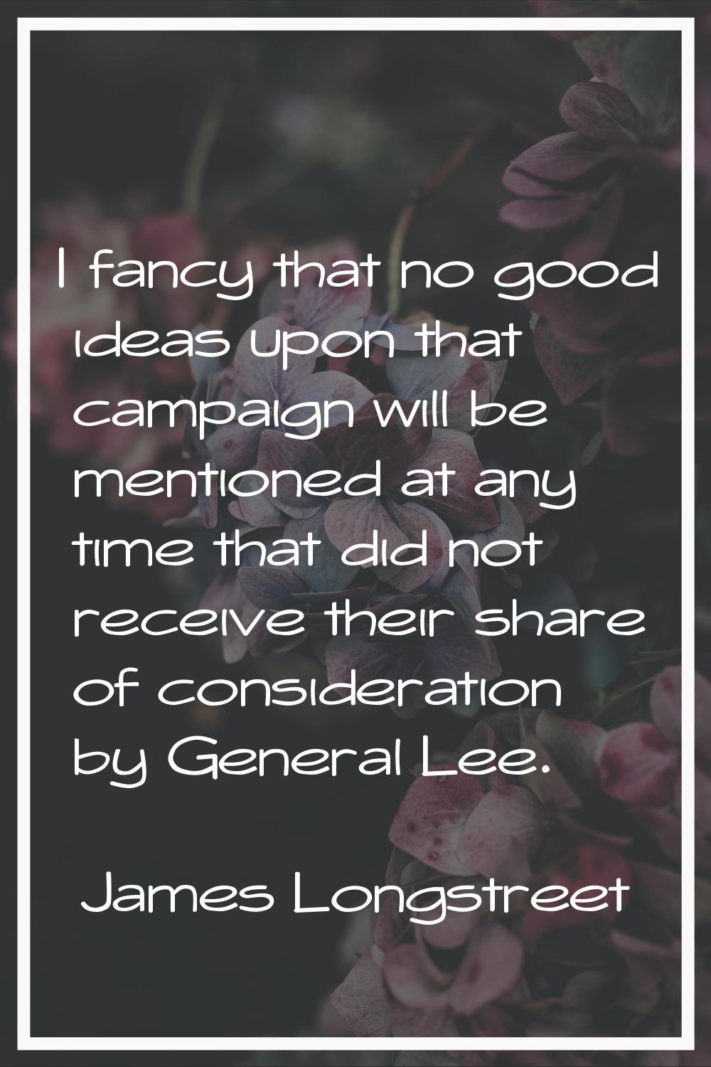 I fancy that no good ideas upon that campaign will be mentioned at any time that did not receive th