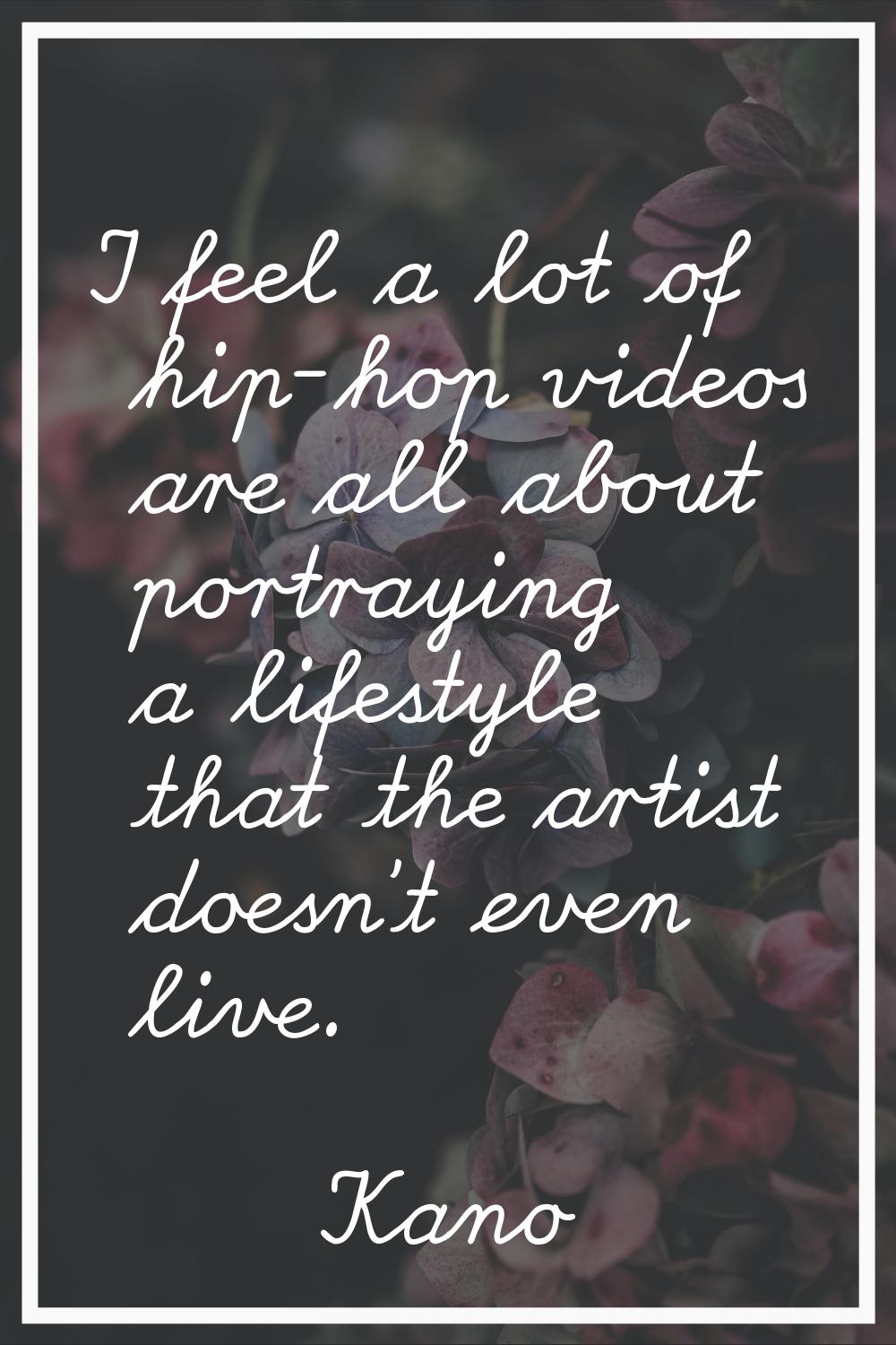 I feel a lot of hip-hop videos are all about portraying a lifestyle that the artist doesn't even li
