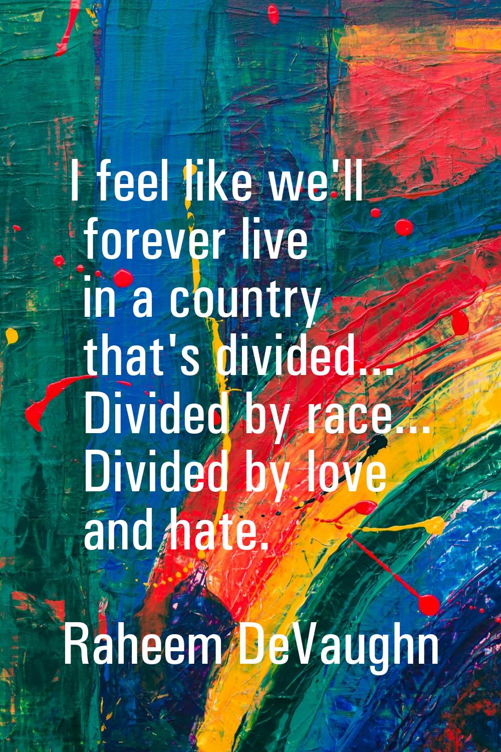 I feel like we'll forever live in a country that's divided... Divided by race... Divided by love an