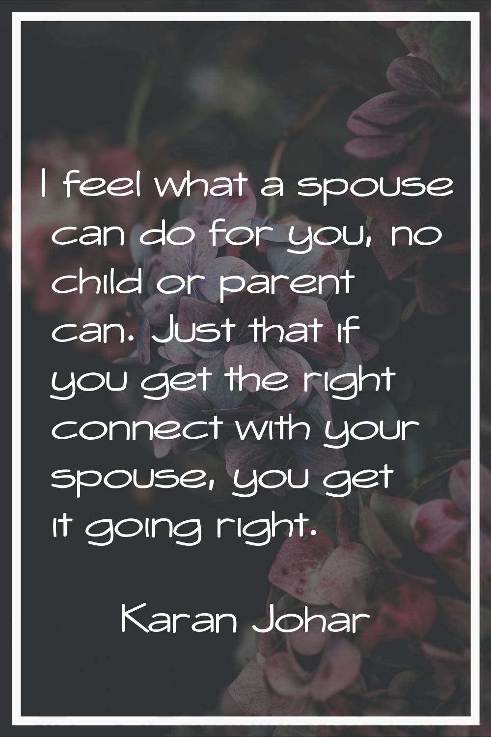 I feel what a spouse can do for you, no child or parent can. Just that if you get the right connect