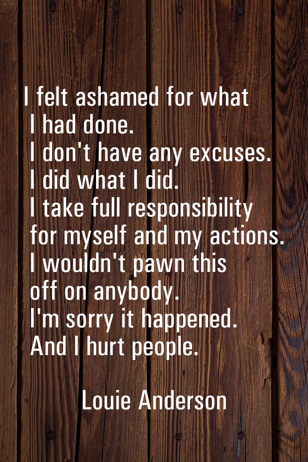 I felt ashamed for what I had done. I don't have any excuses. I did what I did. I take full respons