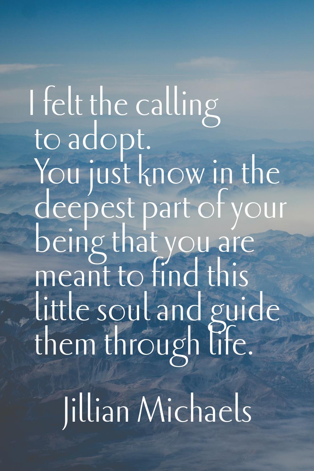 I felt the calling to adopt. You just know in the deepest part of your being that you are meant to 