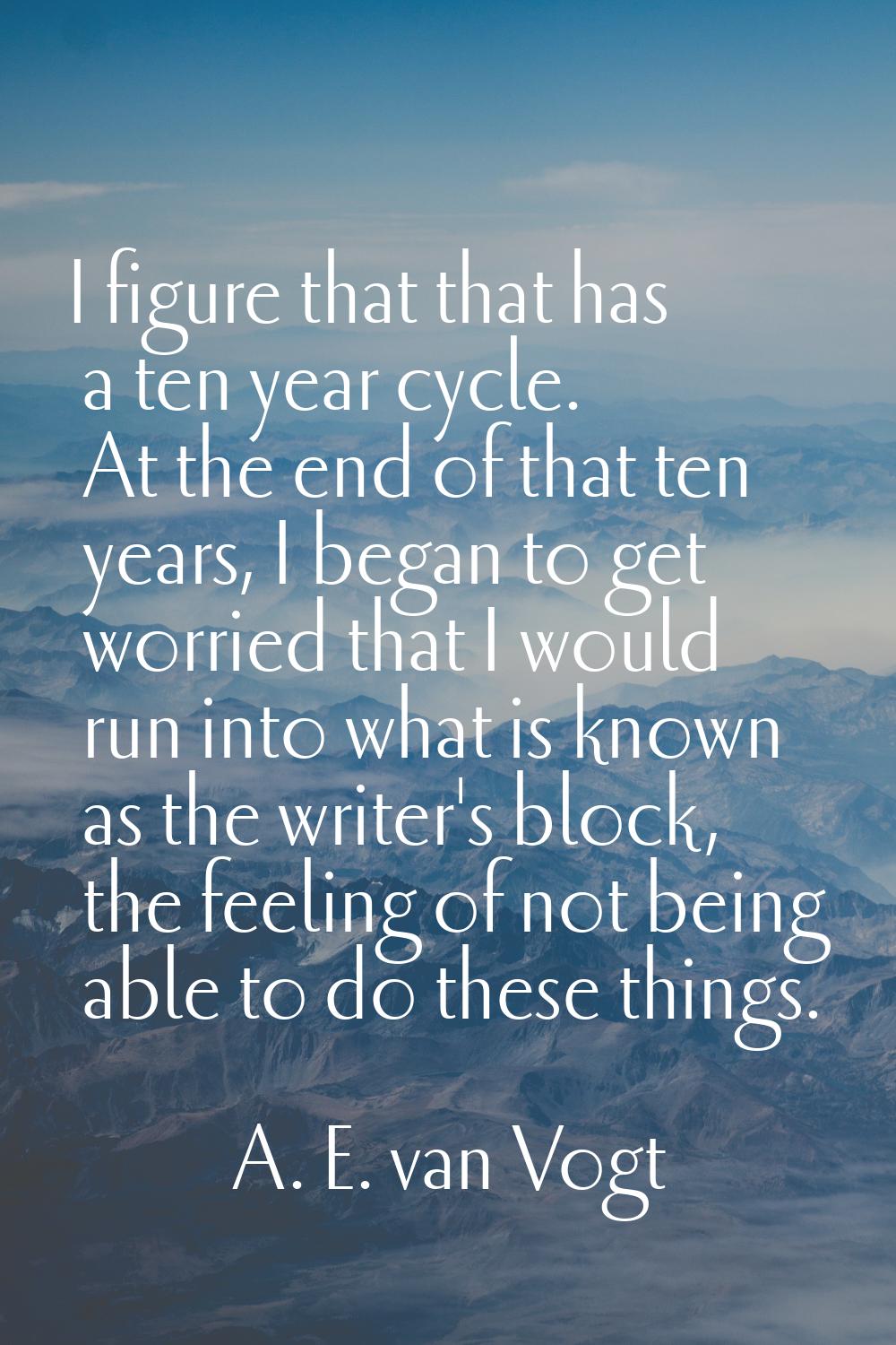 I figure that that has a ten year cycle. At the end of that ten years, I began to get worried that 