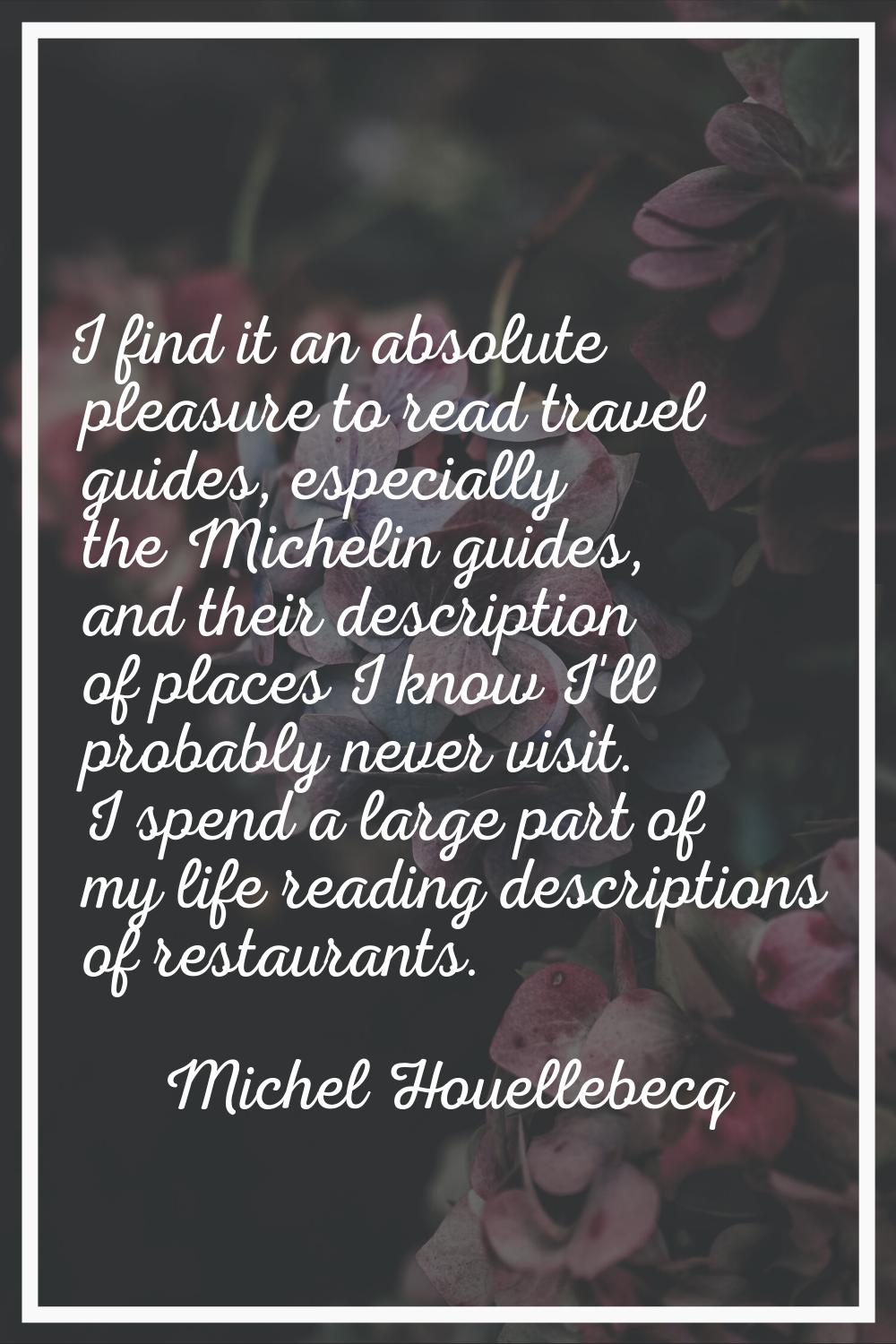 I find it an absolute pleasure to read travel guides, especially the Michelin guides, and their des