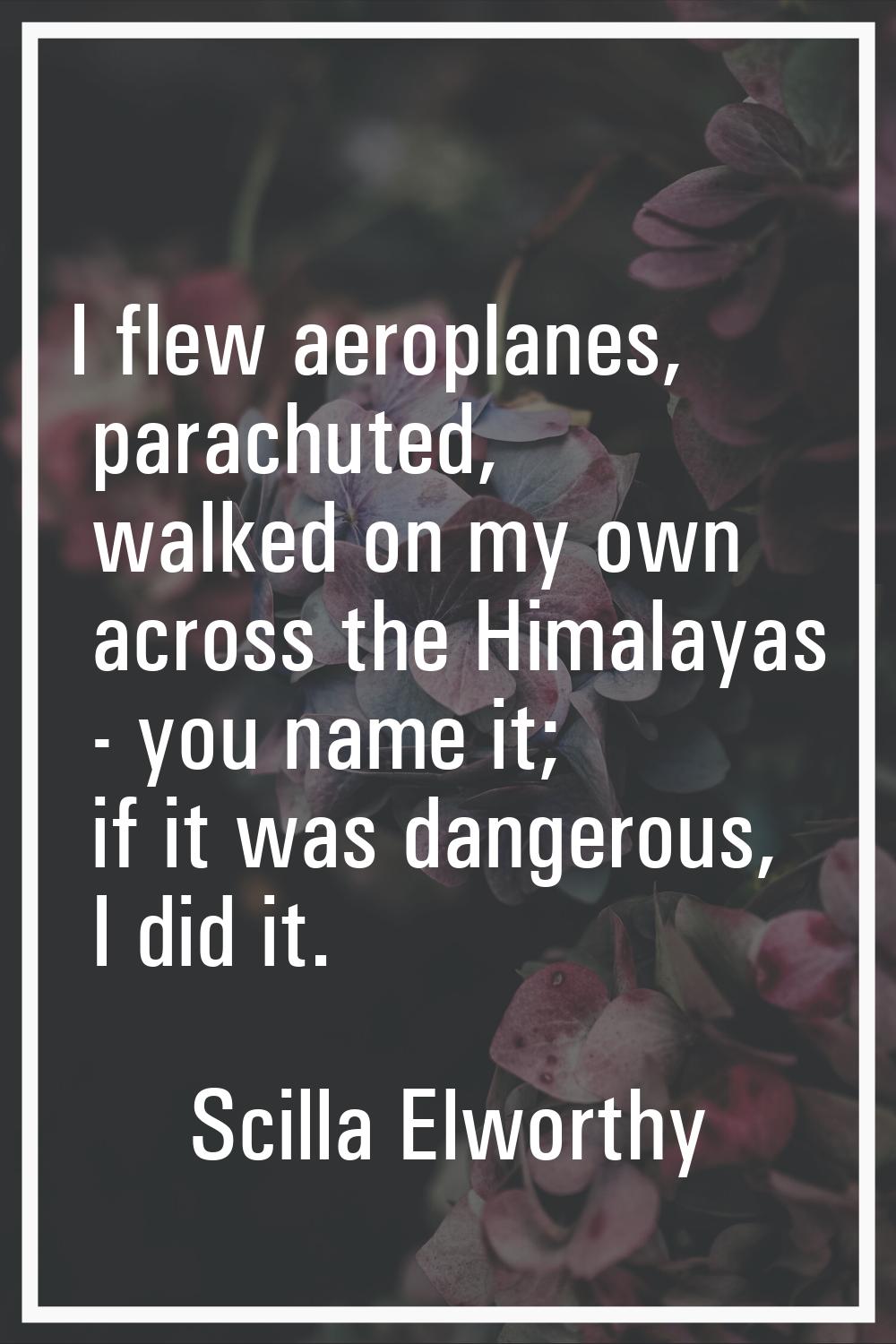 I flew aeroplanes, parachuted, walked on my own across the Himalayas - you name it; if it was dange