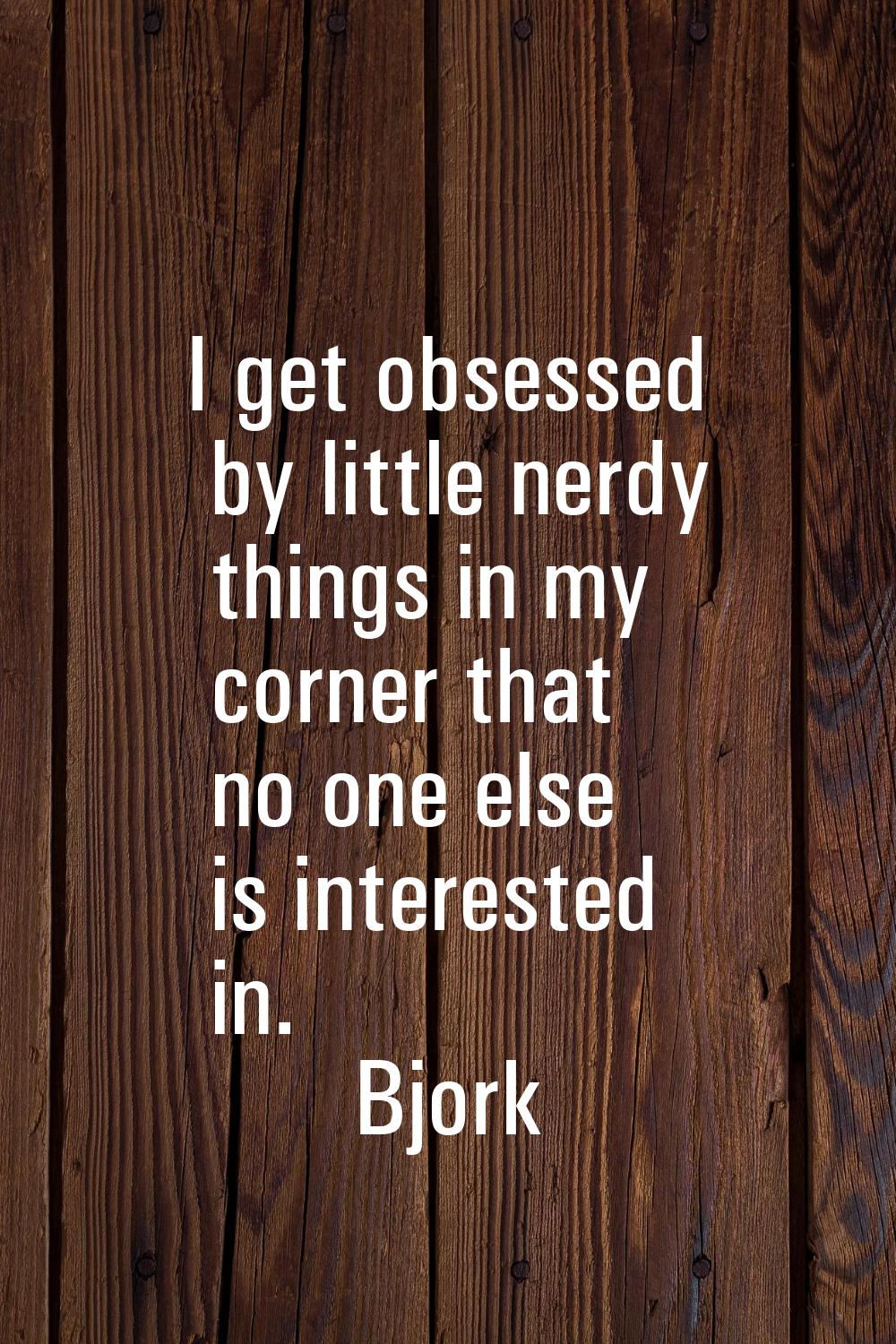 I get obsessed by little nerdy things in my corner that no one else is interested in.