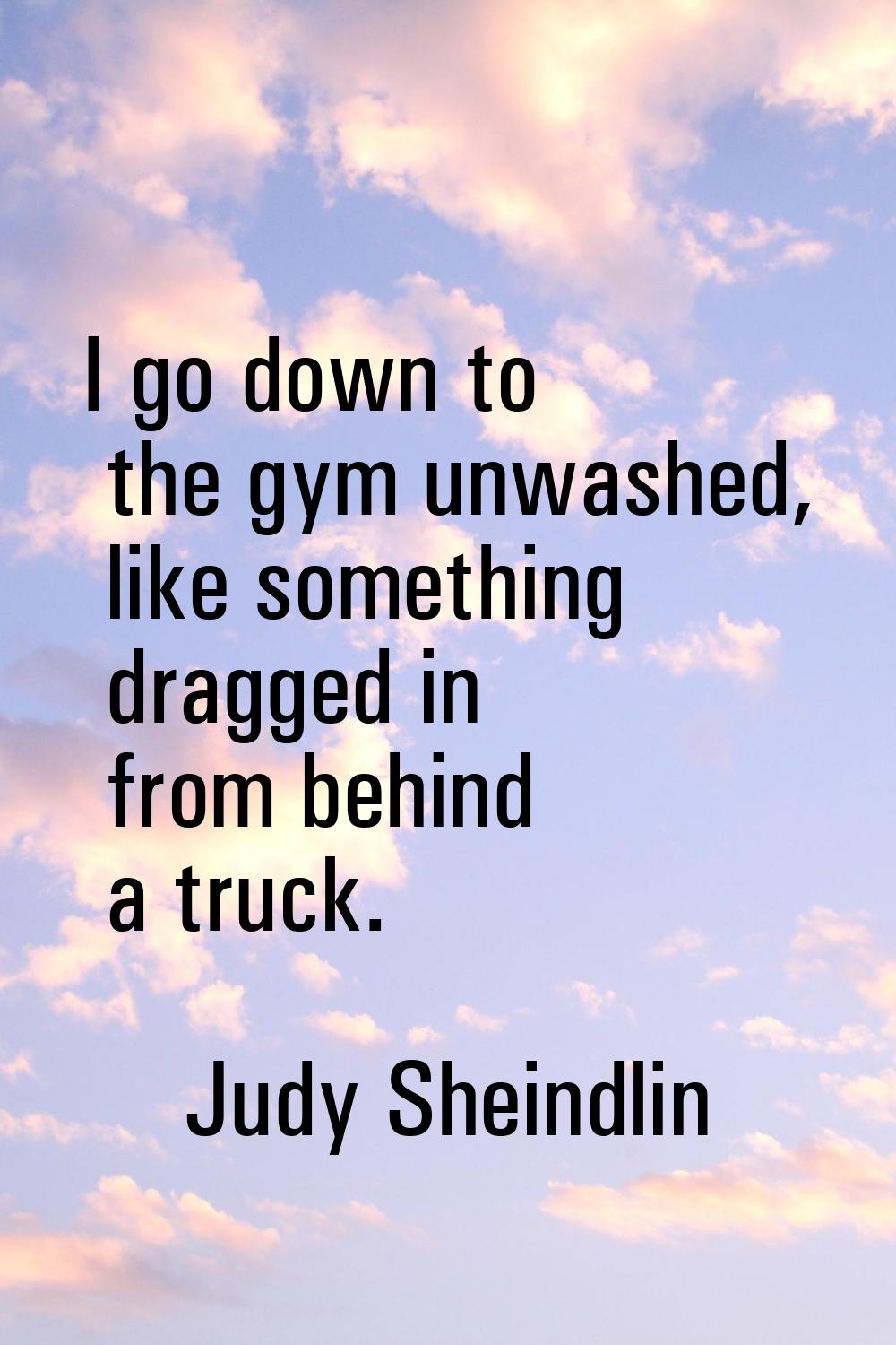 I go down to the gym unwashed, like something dragged in from behind a truck.