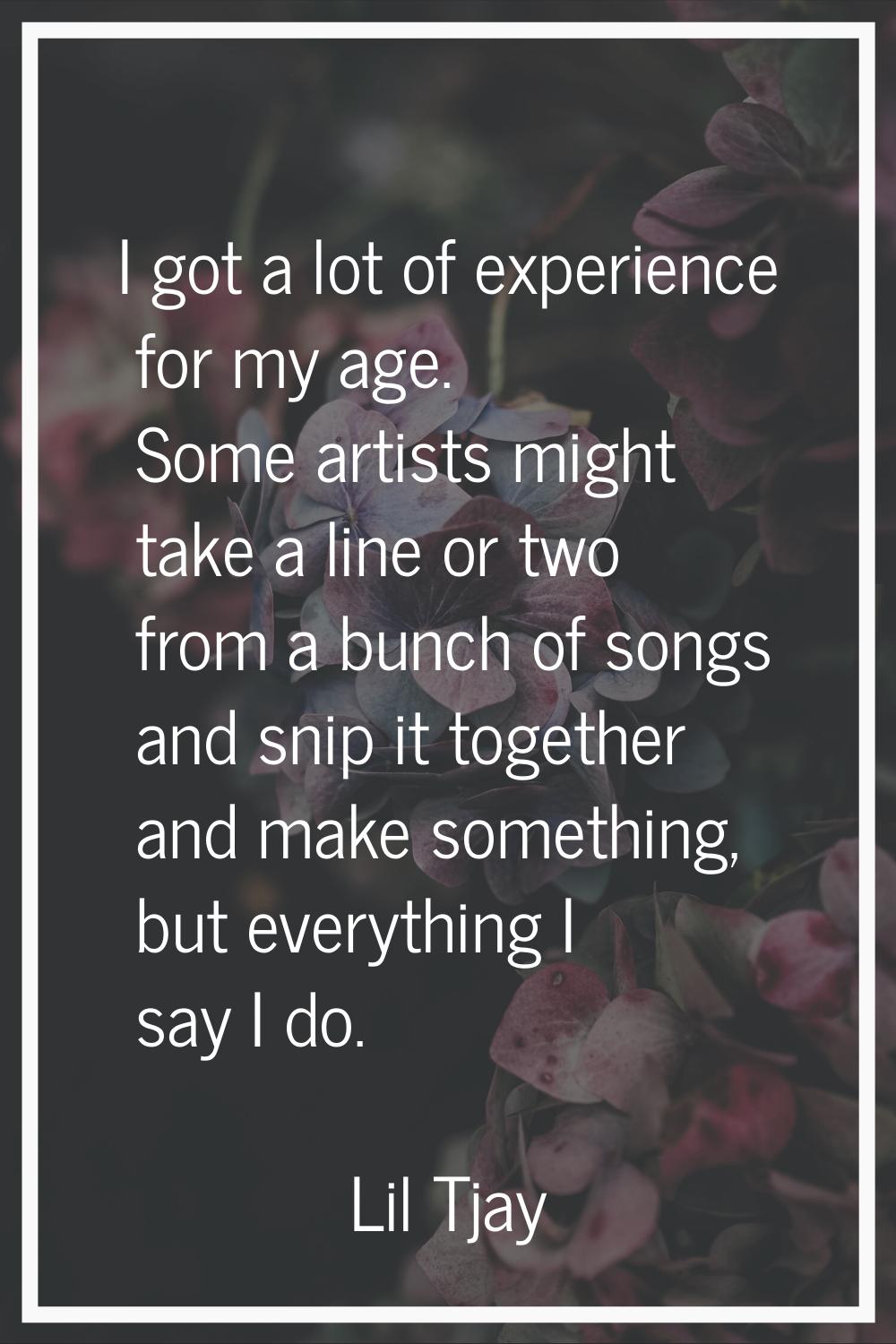 I got a lot of experience for my age. Some artists might take a line or two from a bunch of songs a
