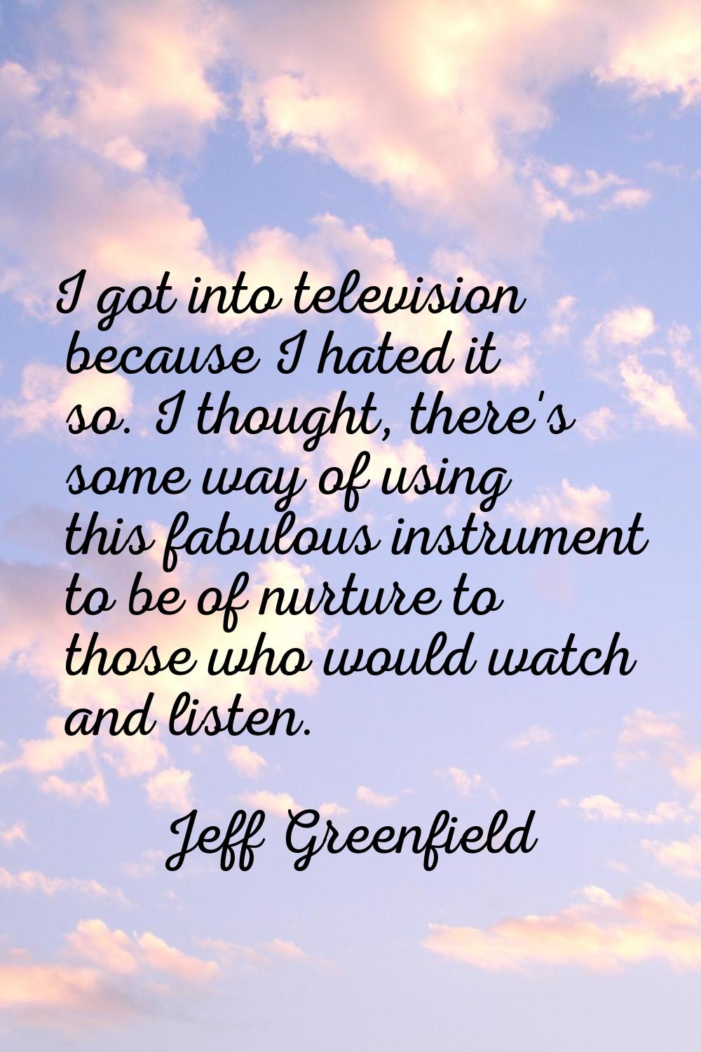 I got into television because I hated it so. I thought, there's some way of using this fabulous ins
