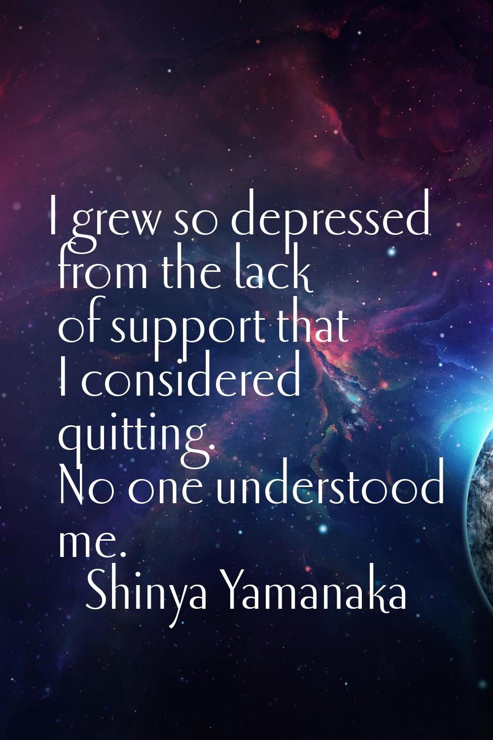 I grew so depressed from the lack of support that I considered quitting. No one understood me.