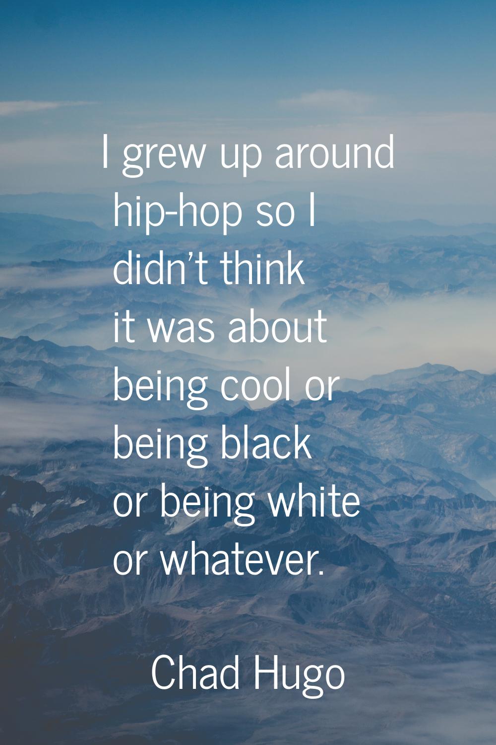 I grew up around hip-hop so I didn't think it was about being cool or being black or being white or