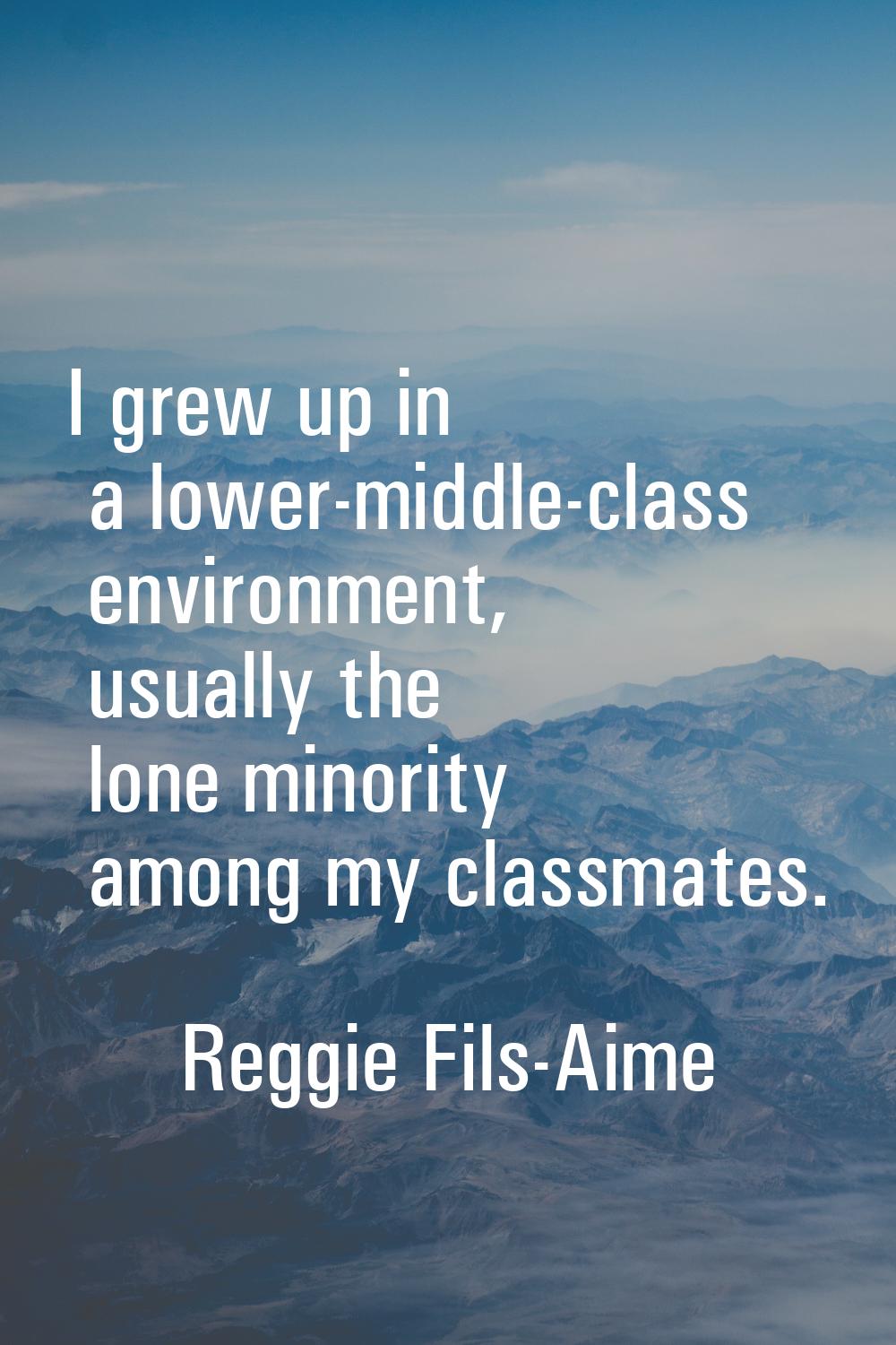 I grew up in a lower-middle-class environment, usually the lone minority among my classmates.