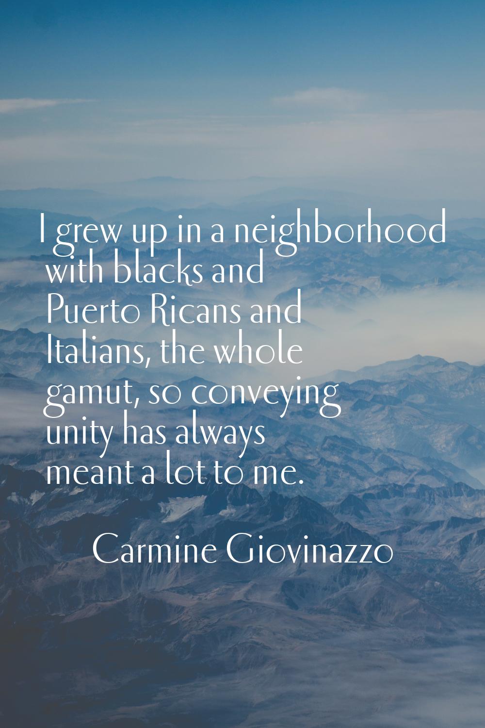 I grew up in a neighborhood with blacks and Puerto Ricans and Italians, the whole gamut, so conveyi