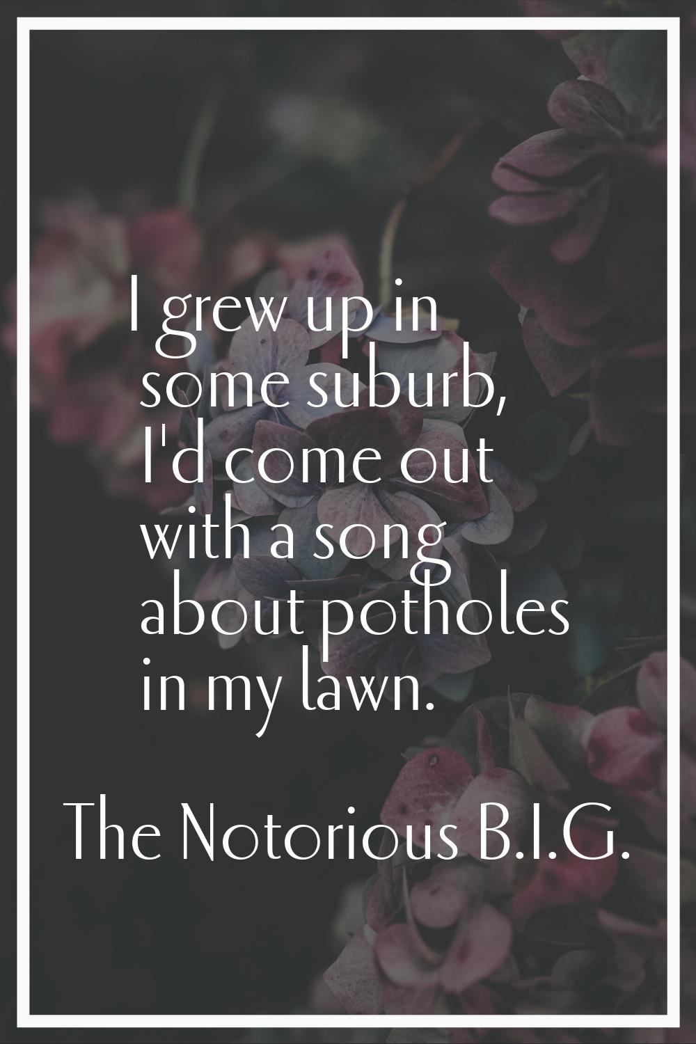 I grew up in some suburb, I'd come out with a song about potholes in my lawn.