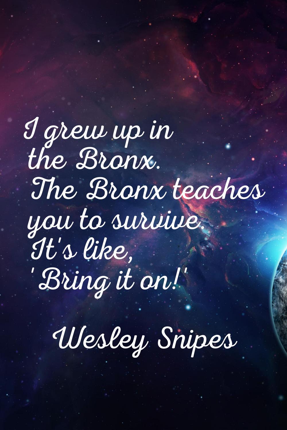 I grew up in the Bronx. The Bronx teaches you to survive. It's like, 'Bring it on!'