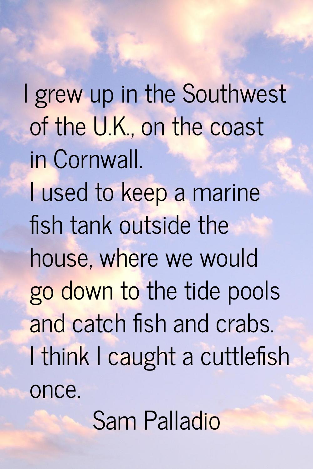 I grew up in the Southwest of the U.K., on the coast in Cornwall. I used to keep a marine fish tank
