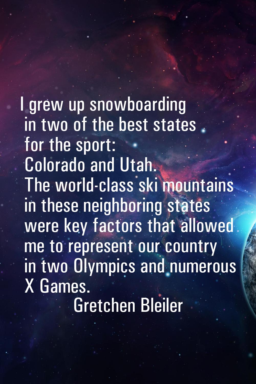 I grew up snowboarding in two of the best states for the sport: Colorado and Utah. The world-class 