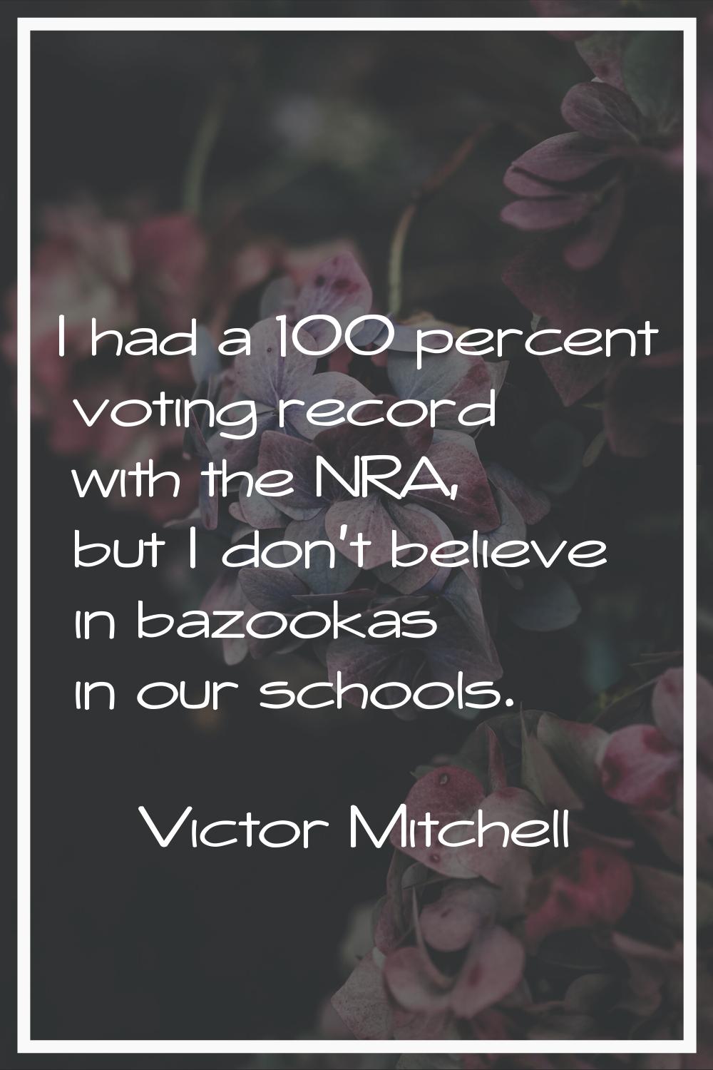 I had a 100 percent voting record with the NRA, but I don't believe in bazookas in our schools.