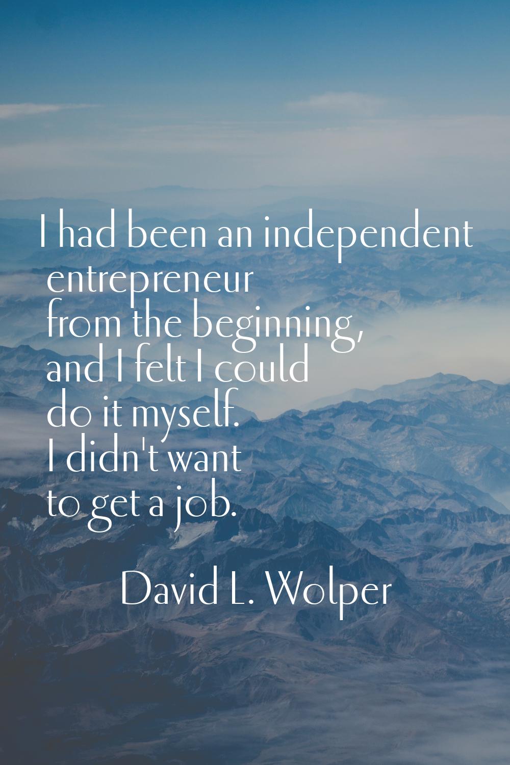 I had been an independent entrepreneur from the beginning, and I felt I could do it myself. I didn'