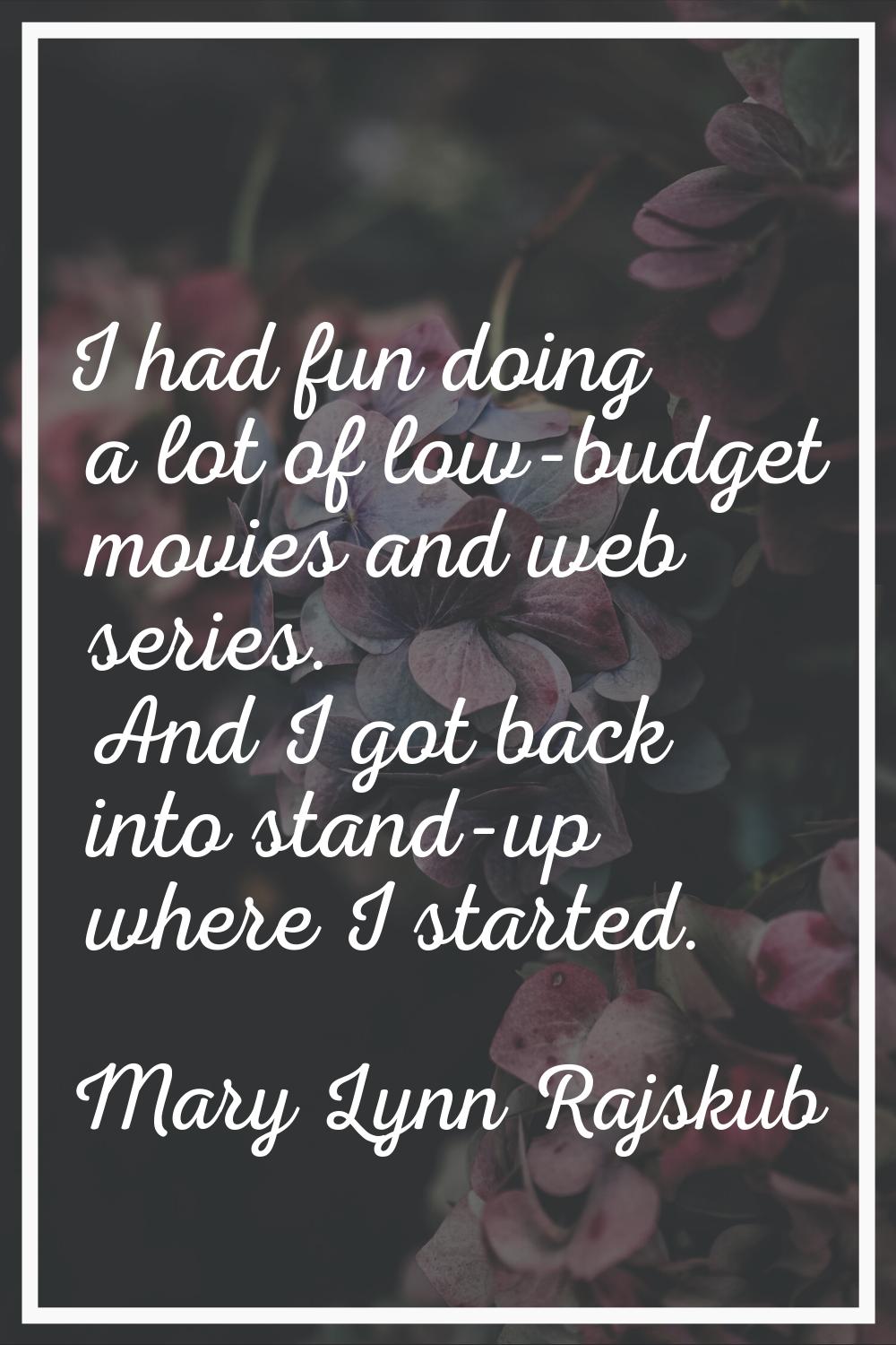 I had fun doing a lot of low-budget movies and web series. And I got back into stand-up where I sta