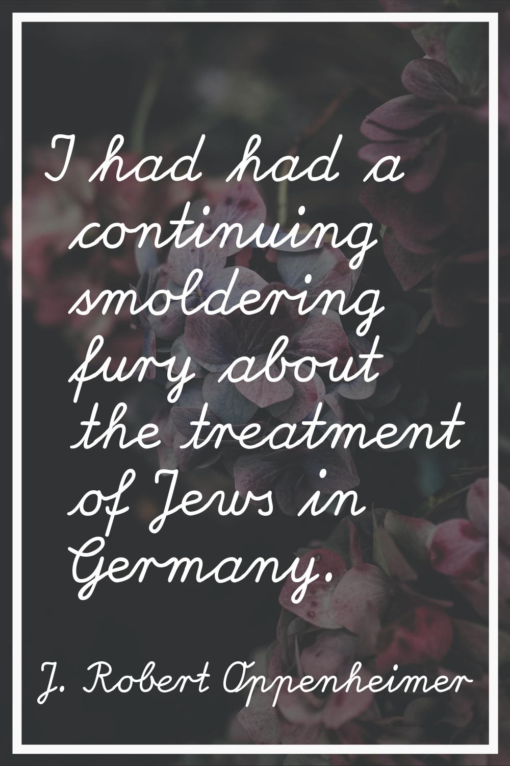 I had had a continuing smoldering fury about the treatment of Jews in Germany.