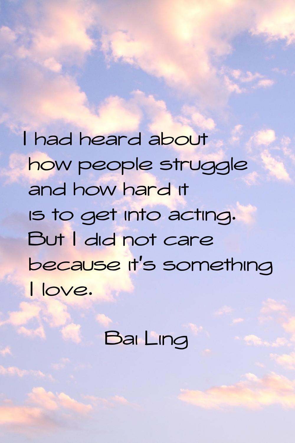 I had heard about how people struggle and how hard it is to get into acting. But I did not care bec