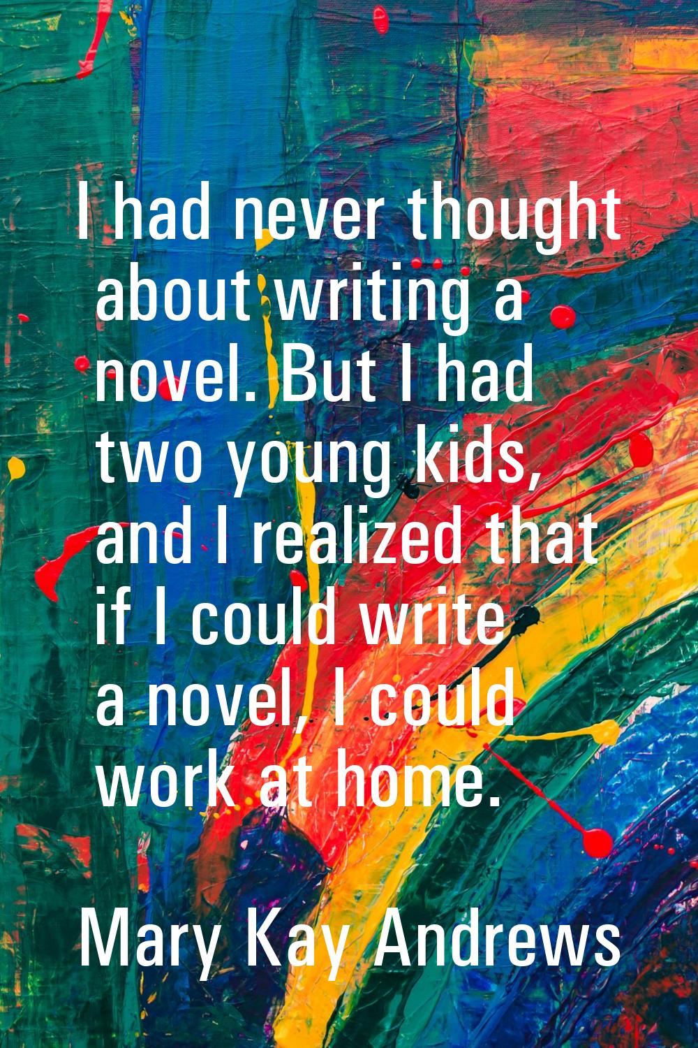 I had never thought about writing a novel. But I had two young kids, and I realized that if I could