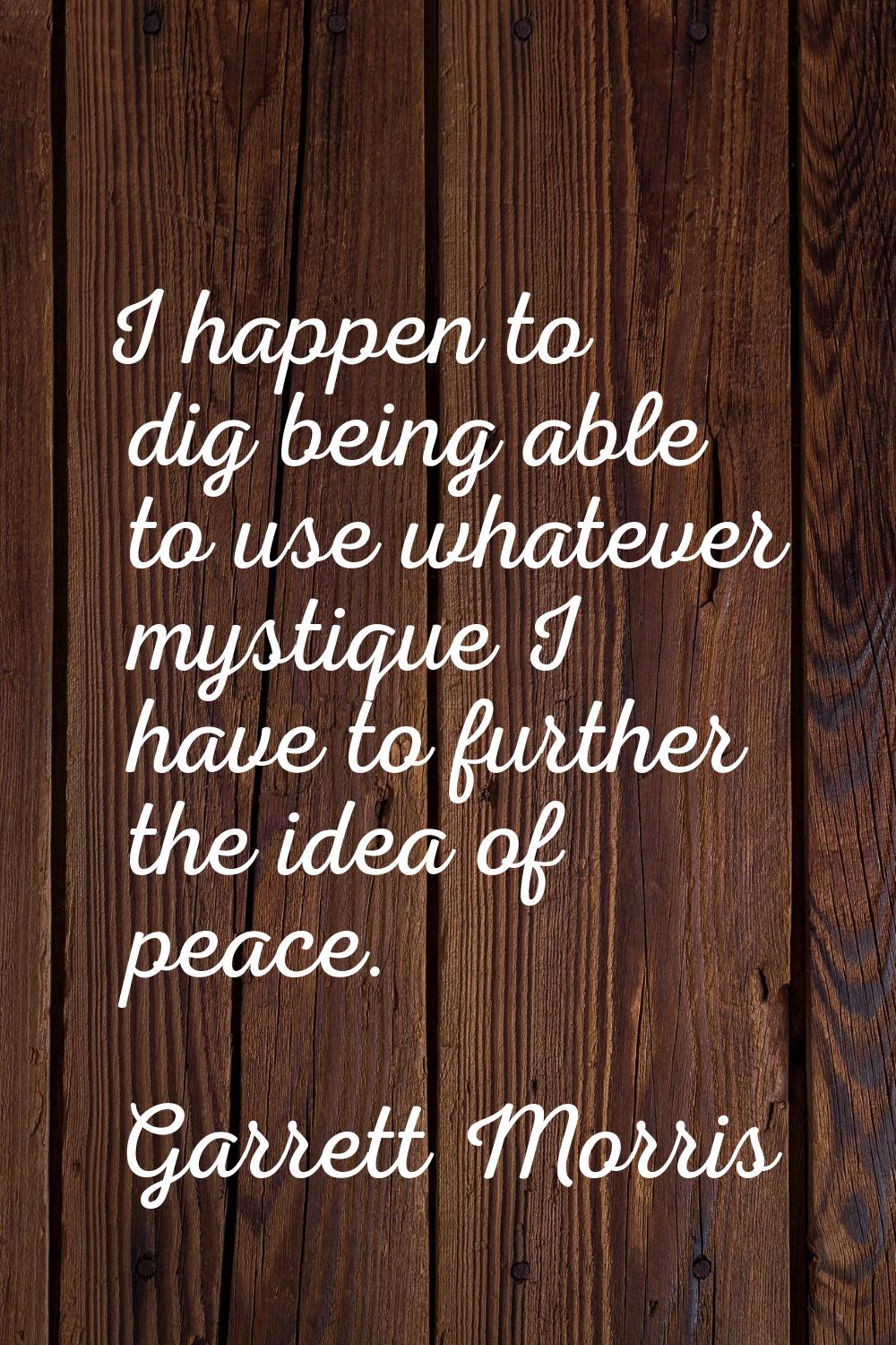 I happen to dig being able to use whatever mystique I have to further the idea of peace.