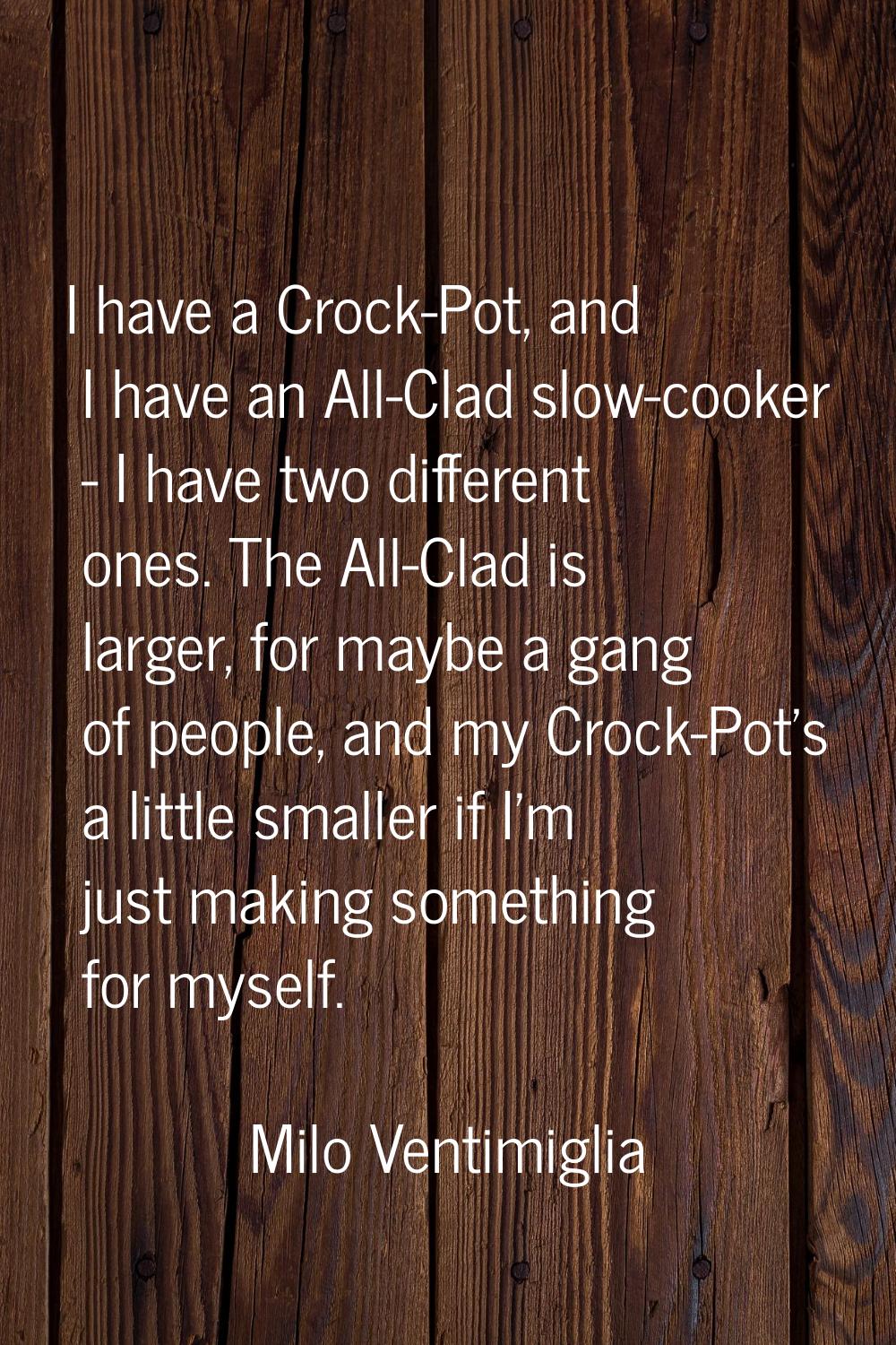 I have a Crock-Pot, and I have an All-Clad slow-cooker - I have two different ones. The All-Clad is