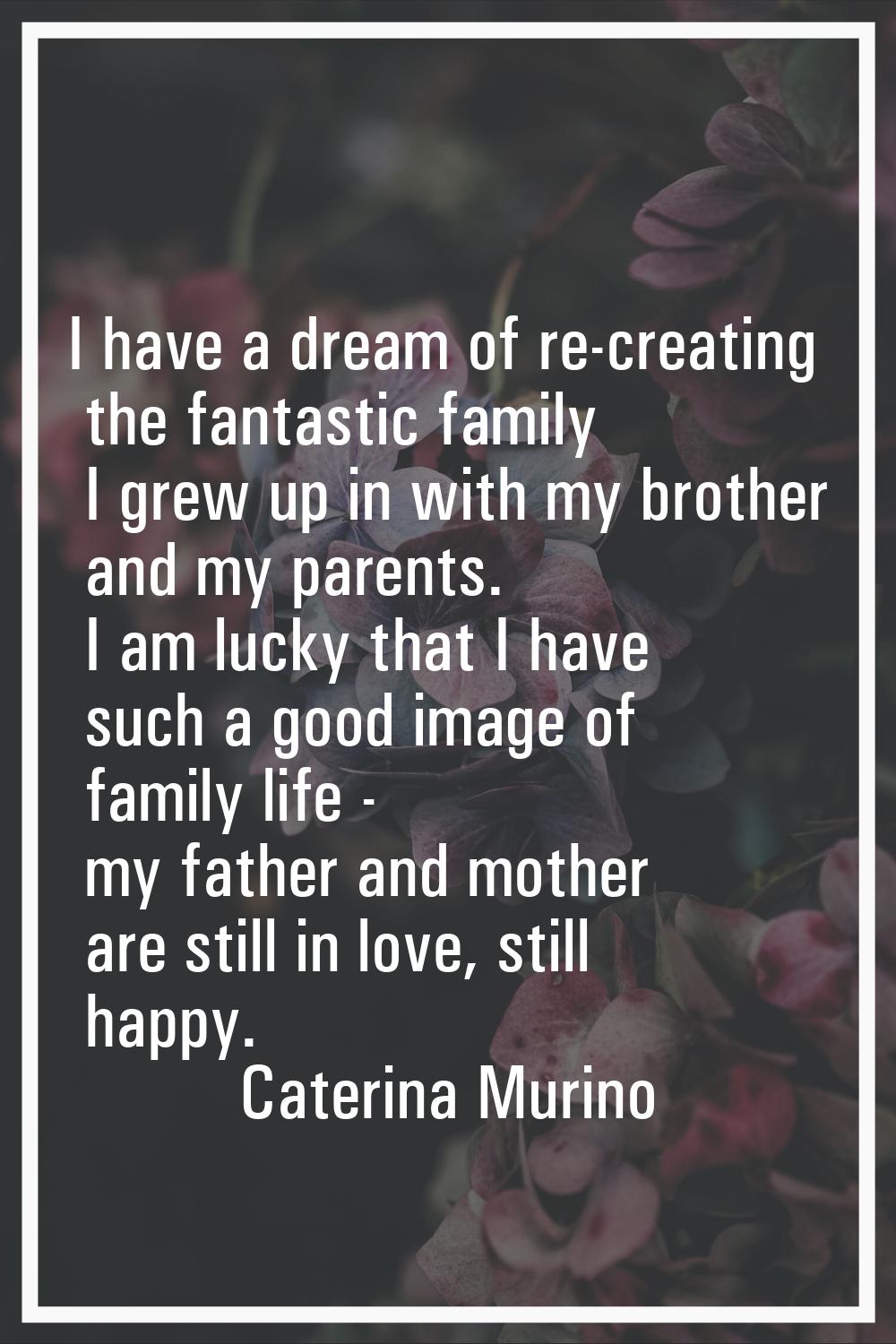 I have a dream of re-creating the fantastic family I grew up in with my brother and my parents. I a