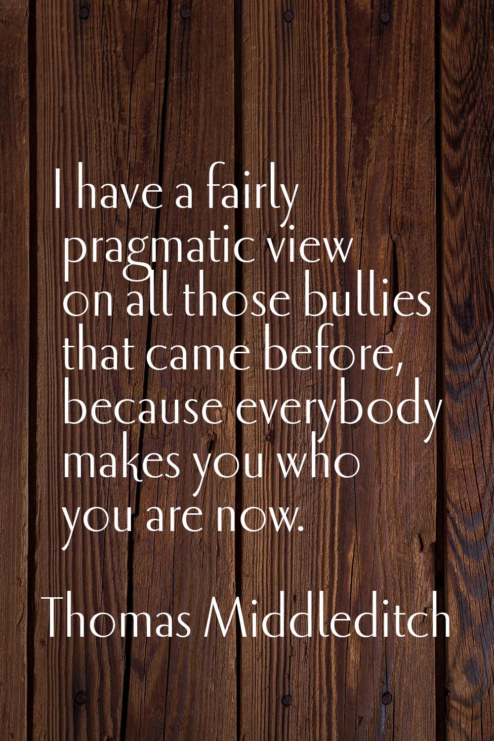 I have a fairly pragmatic view on all those bullies that came before, because everybody makes you w