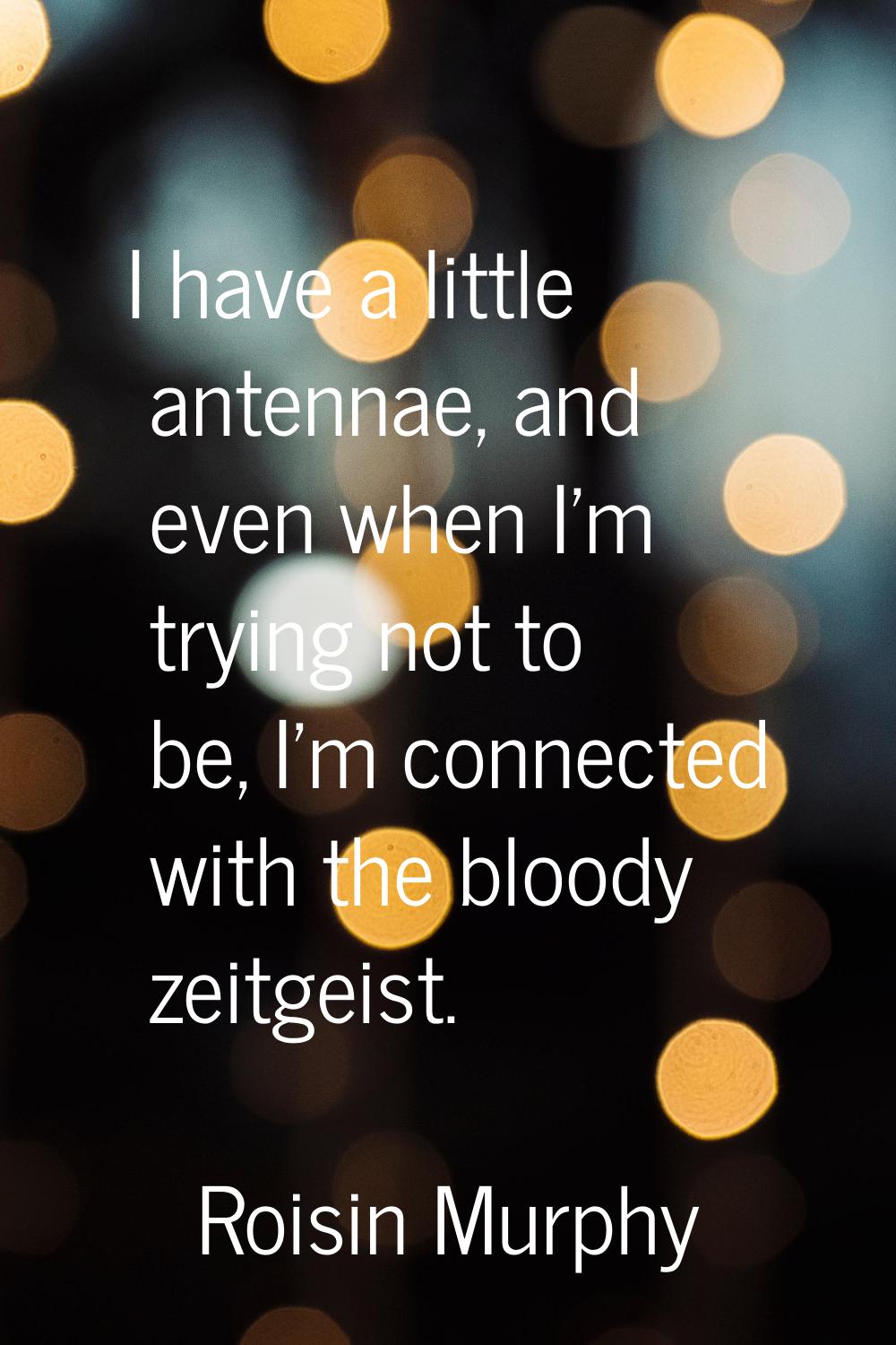 I have a little antennae, and even when I'm trying not to be, I'm connected with the bloody zeitgei