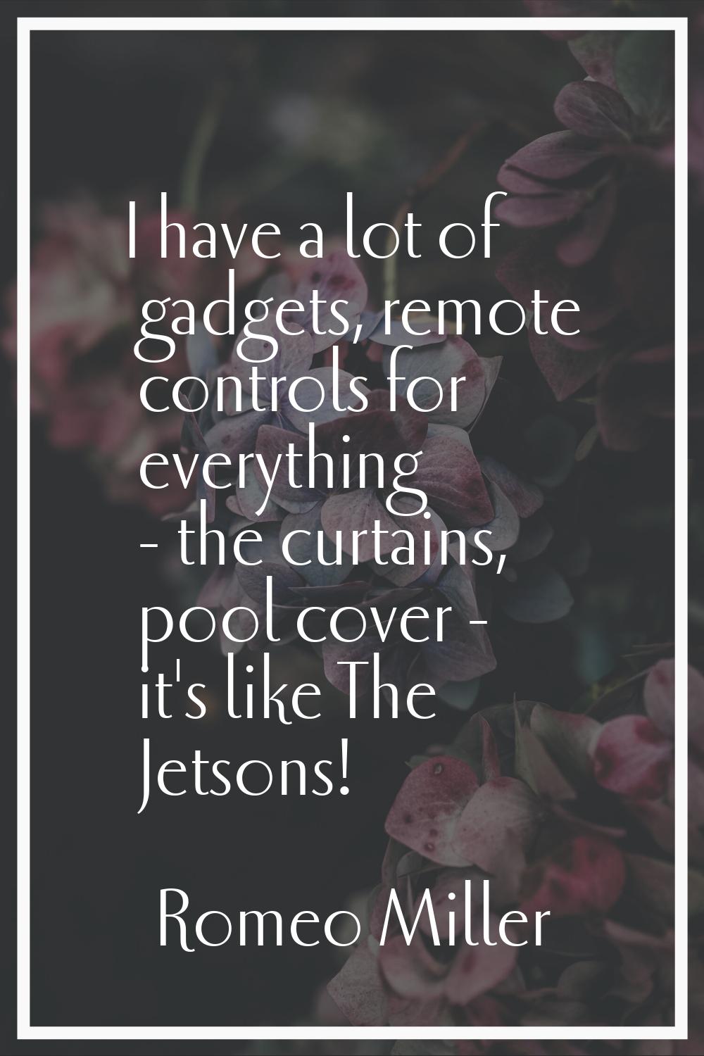 I have a lot of gadgets, remote controls for everything - the curtains, pool cover - it's like The 