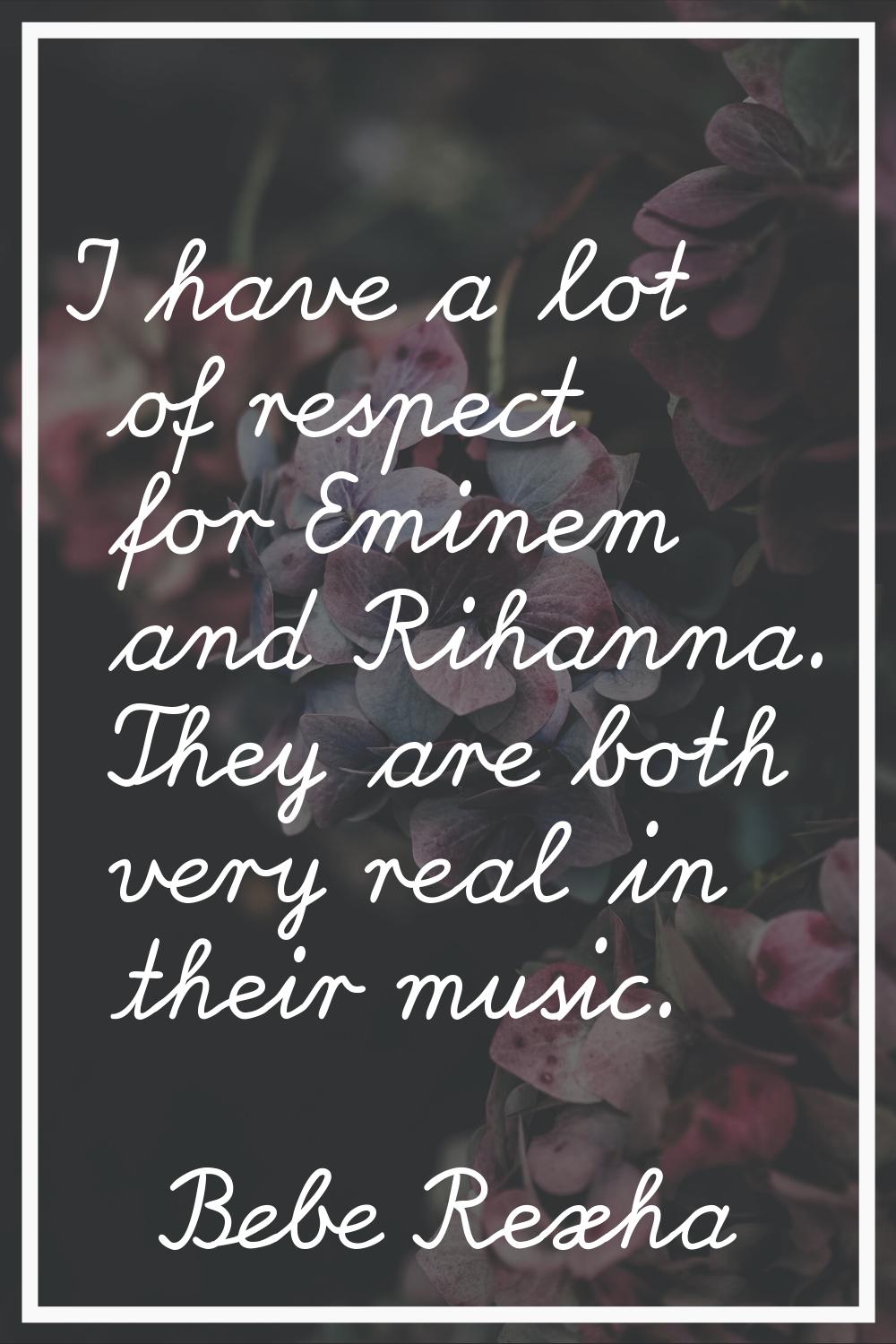 I have a lot of respect for Eminem and Rihanna. They are both very real in their music.