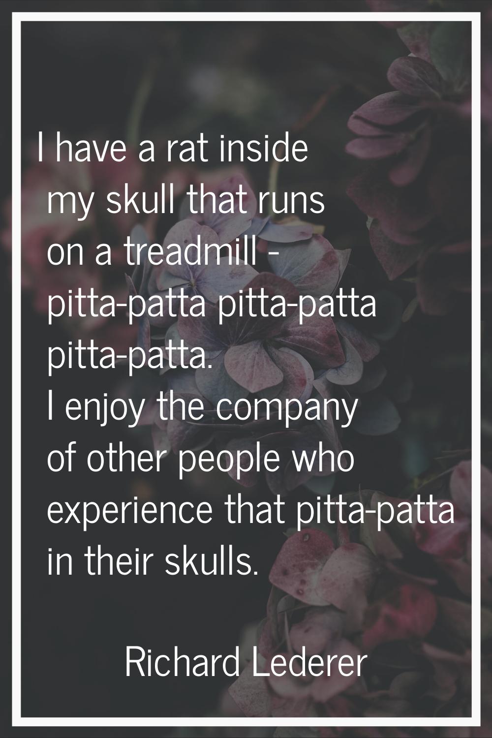 I have a rat inside my skull that runs on a treadmill - pitta-patta pitta-patta pitta-patta. I enjo