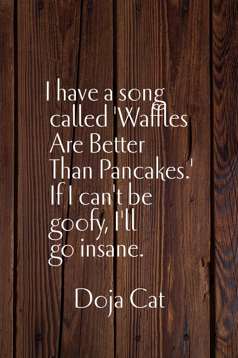 I have a song called 'Waffles Are Better Than Pancakes.' If I can't be goofy, I'll go insane.