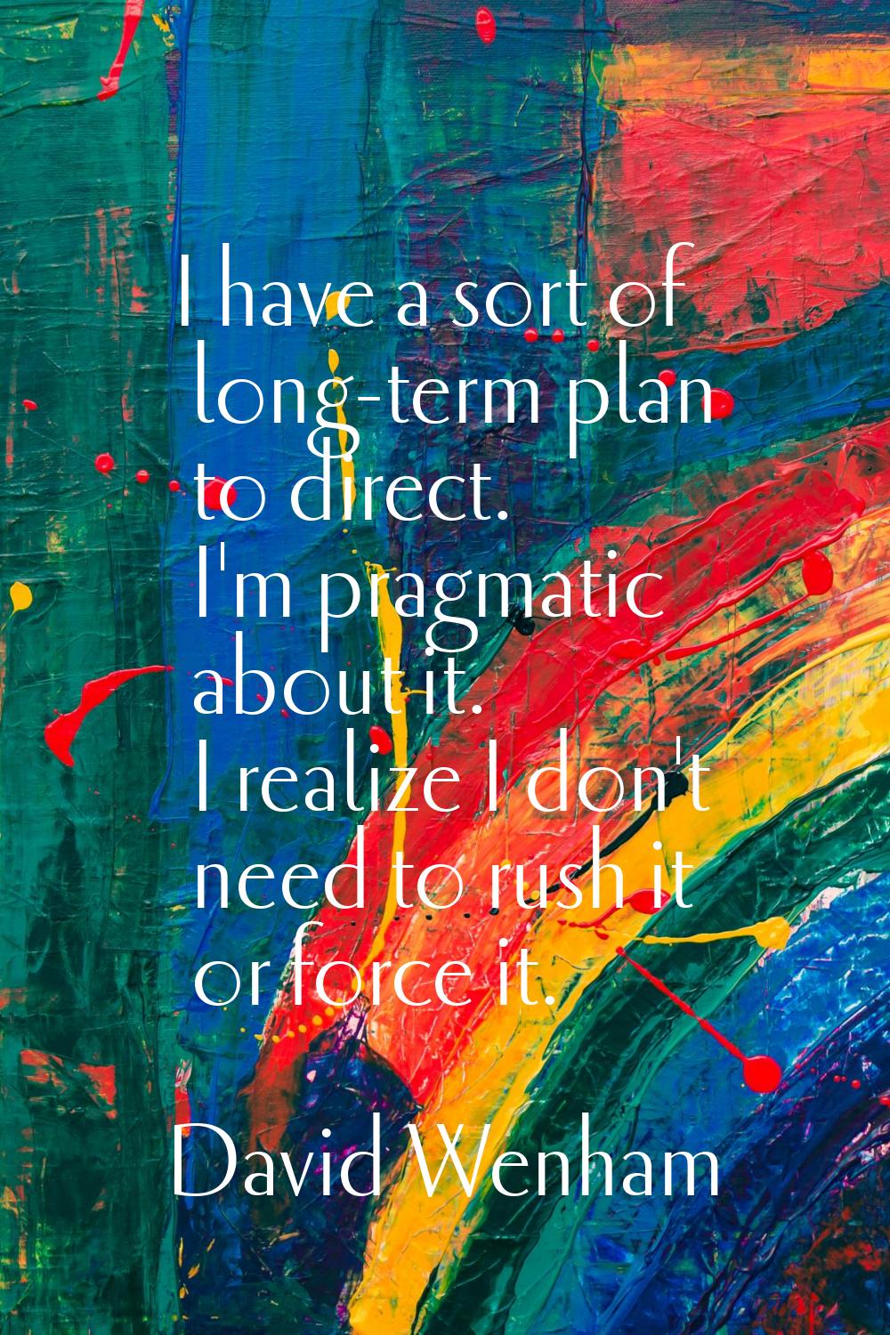 I have a sort of long-term plan to direct. I'm pragmatic about it. I realize I don't need to rush i