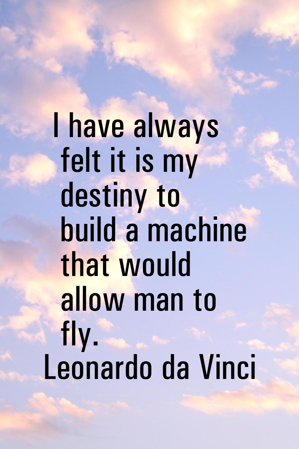 I have always felt it is my destiny to build a machine that would allow man to fly.