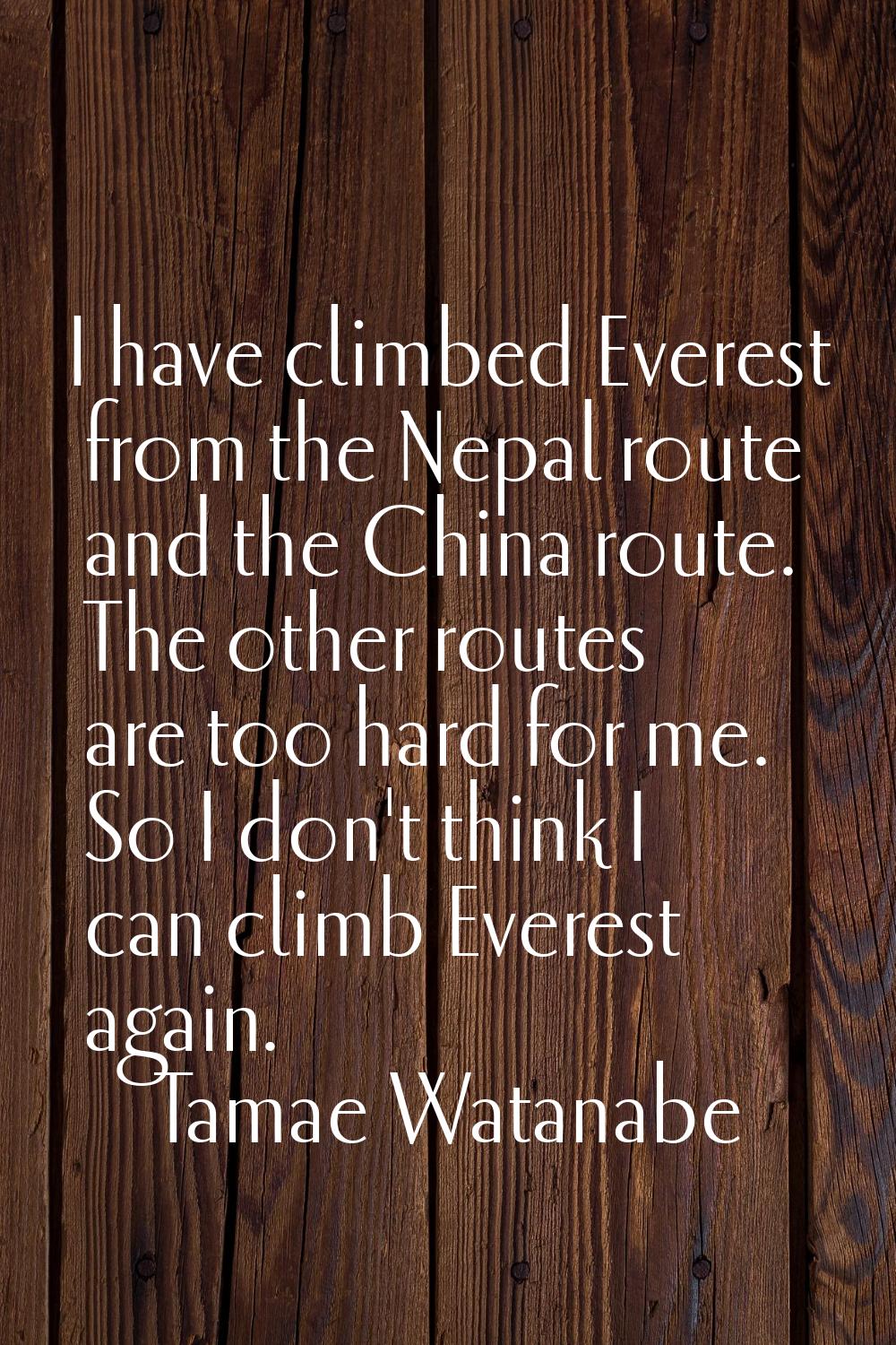 I have climbed Everest from the Nepal route and the China route. The other routes are too hard for 