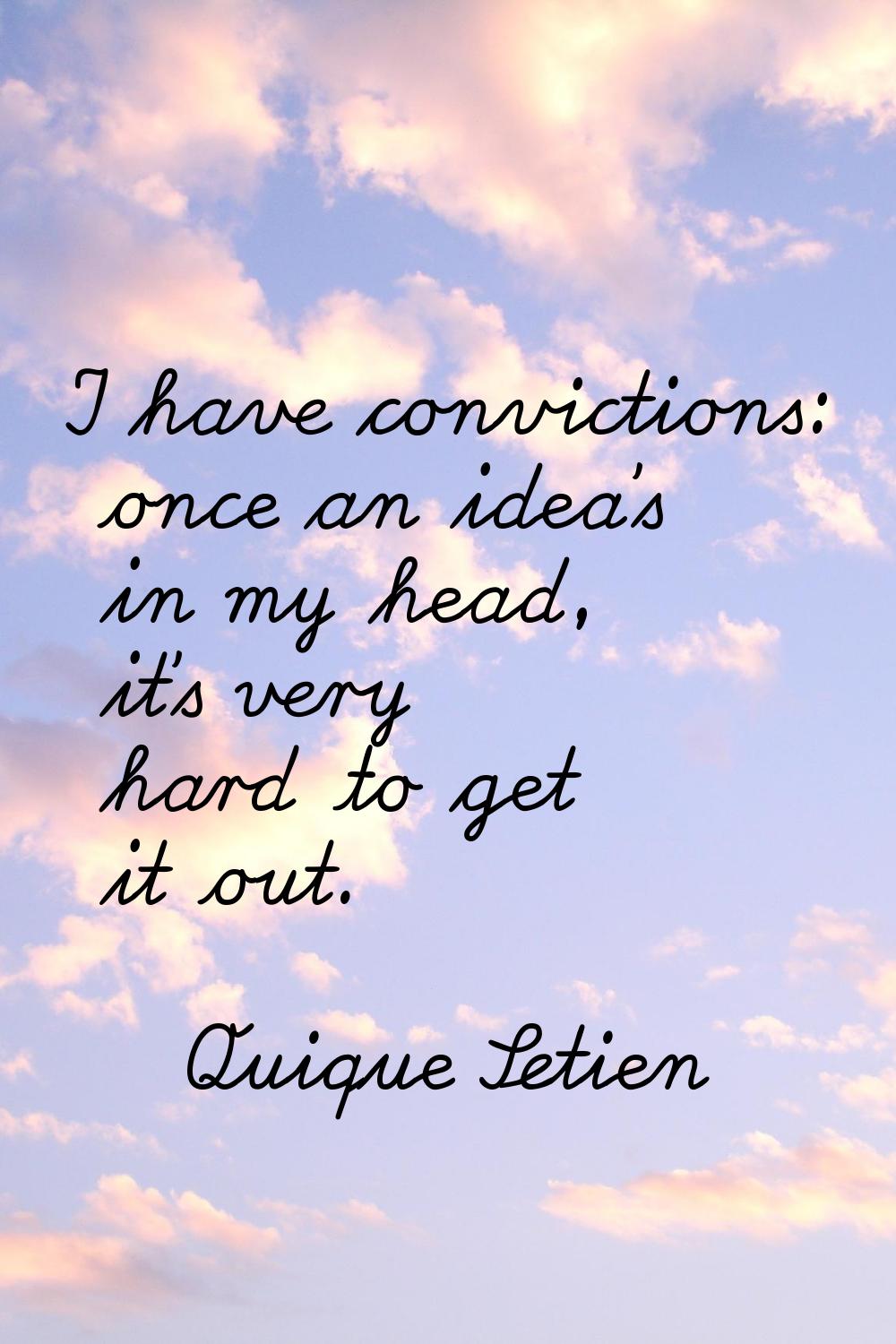 I have convictions: once an idea's in my head, it's very hard to get it out.