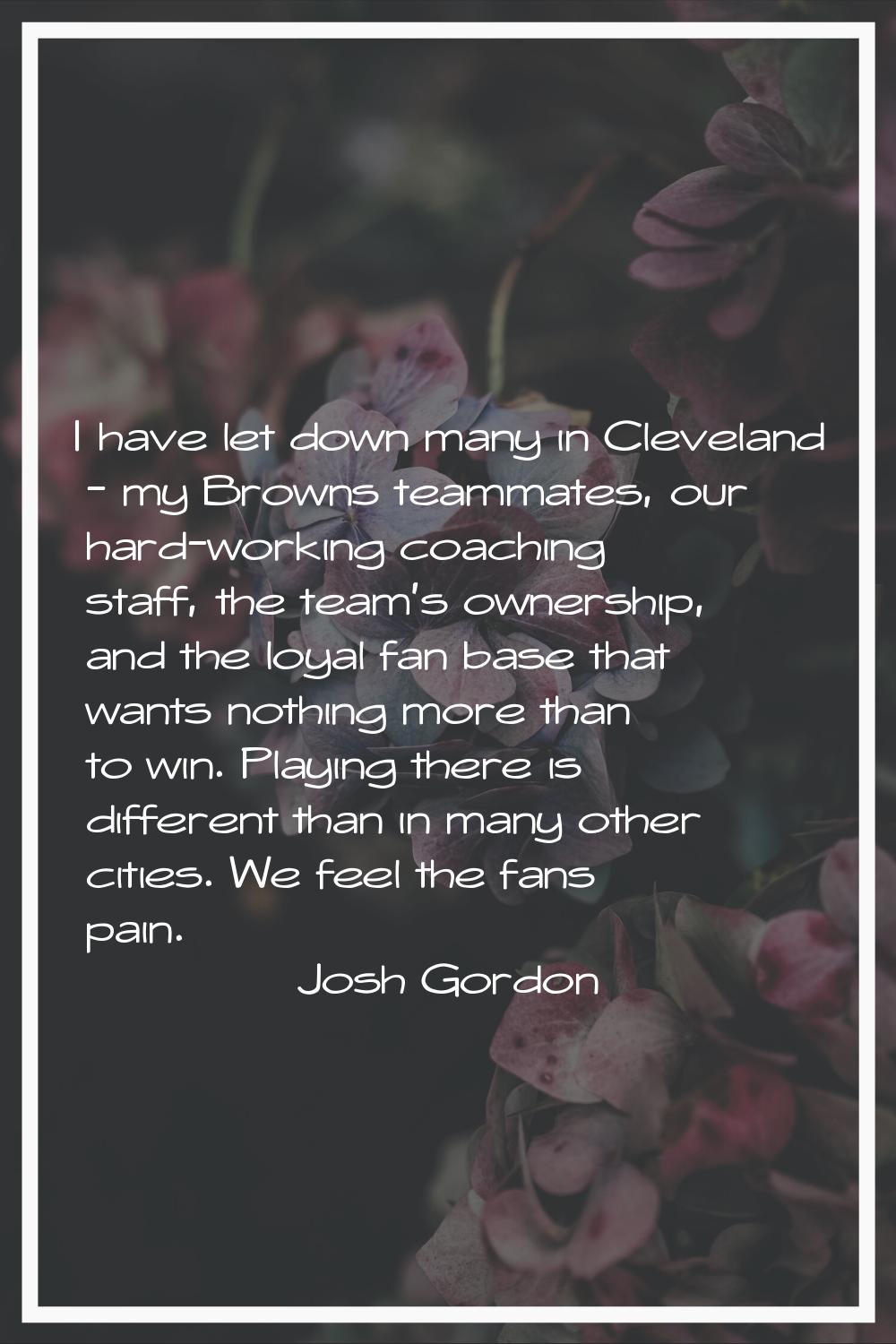 I have let down many in Cleveland - my Browns teammates, our hard-working coaching staff, the team'