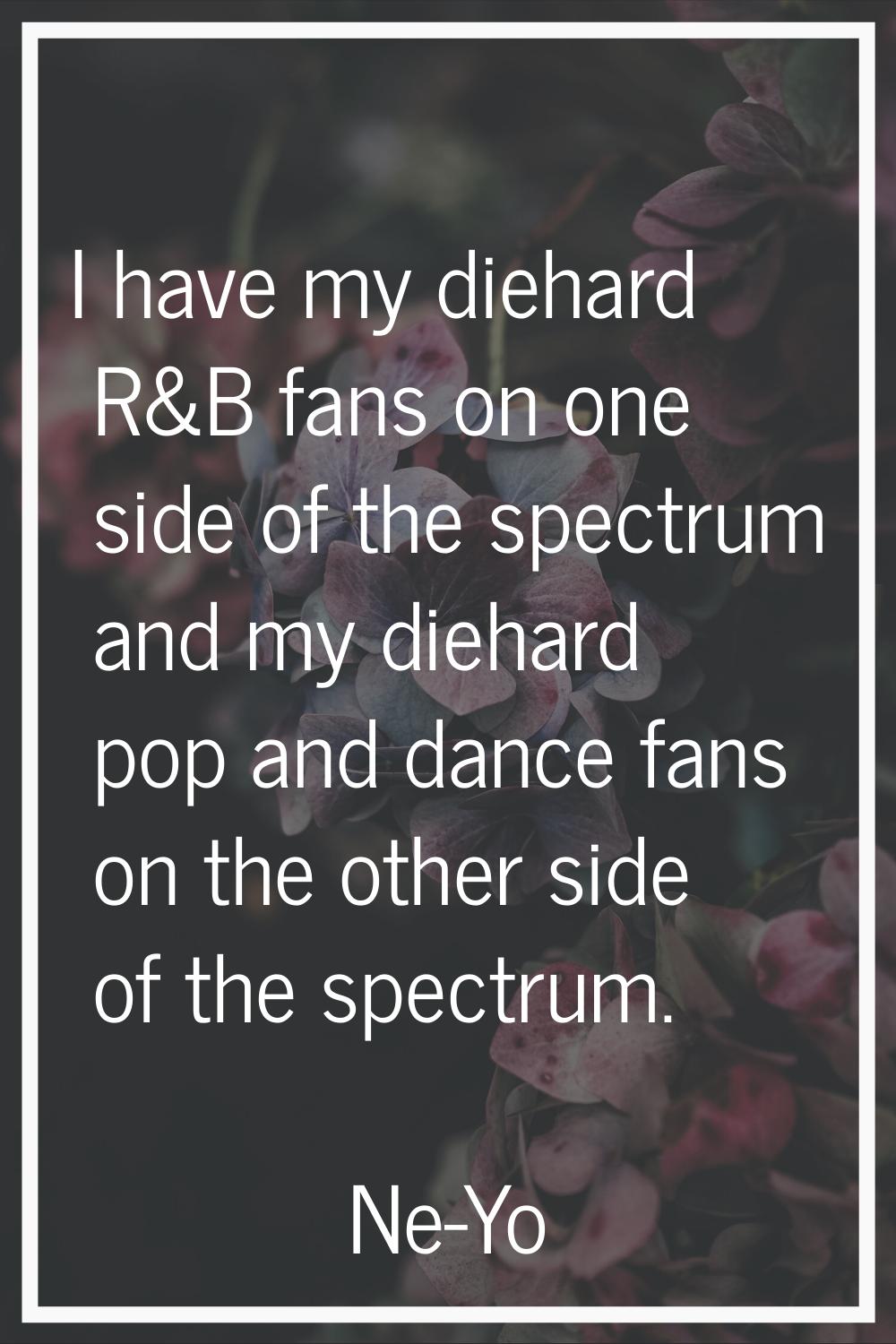 I have my diehard R&B fans on one side of the spectrum and my diehard pop and dance fans on the oth