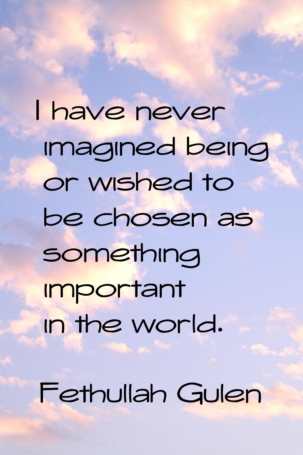 I have never imagined being or wished to be chosen as something important in the world.