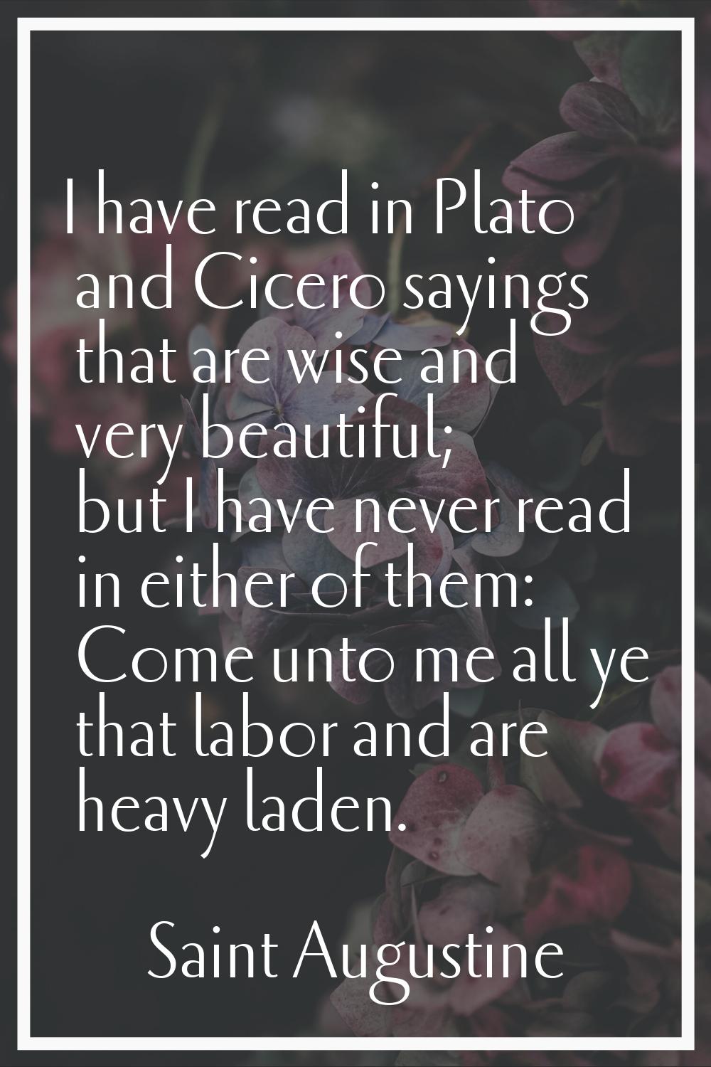 I have read in Plato and Cicero sayings that are wise and very beautiful; but I have never read in 