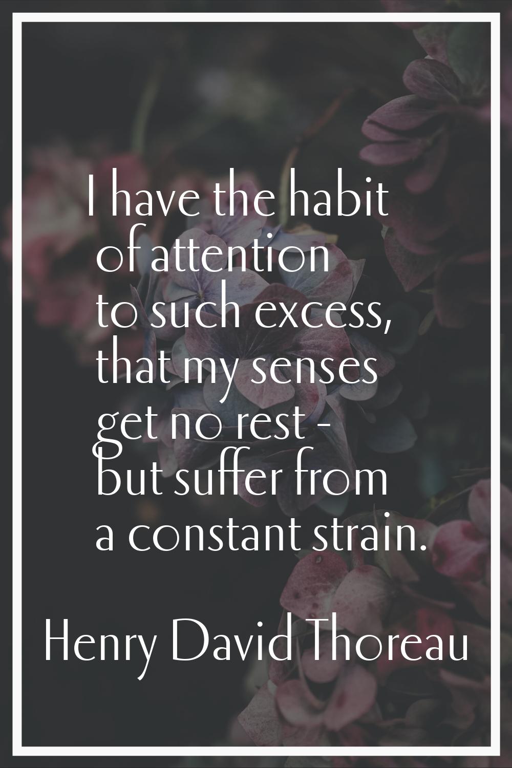 I have the habit of attention to such excess, that my senses get no rest - but suffer from a consta