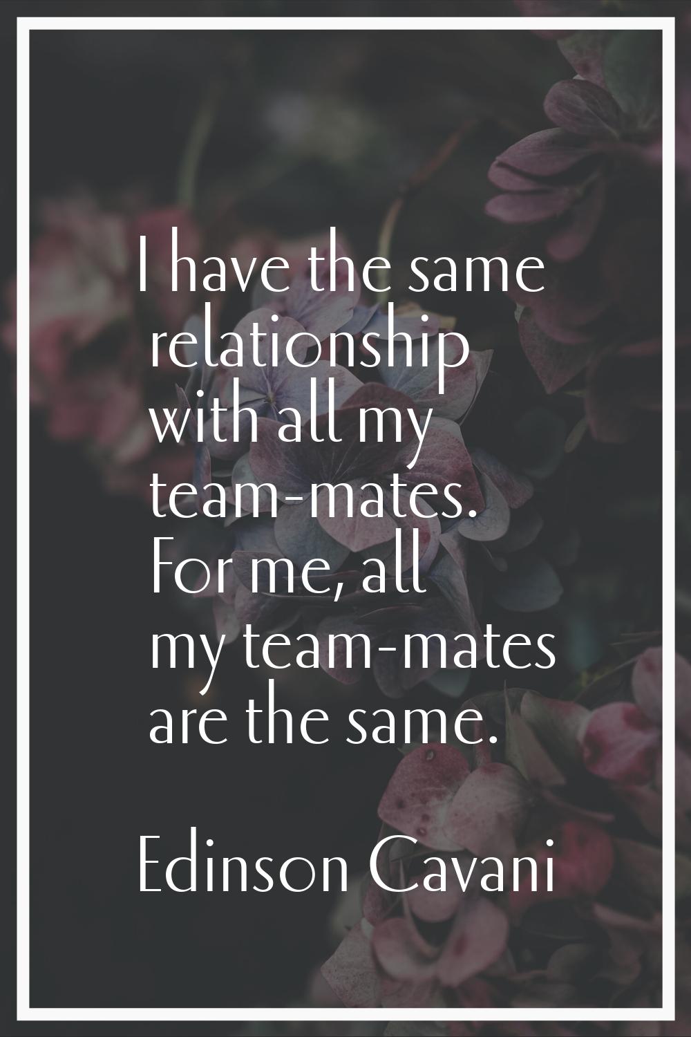 I have the same relationship with all my team-mates. For me, all my team-mates are the same.
