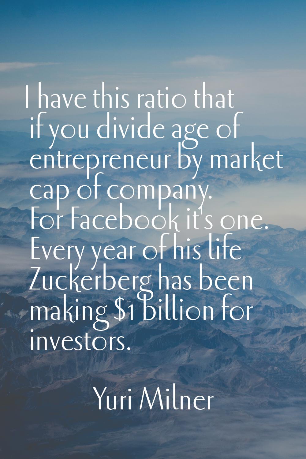 I have this ratio that if you divide age of entrepreneur by market cap of company. For Facebook it'