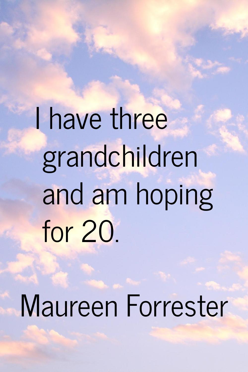 I have three grandchildren and am hoping for 20.